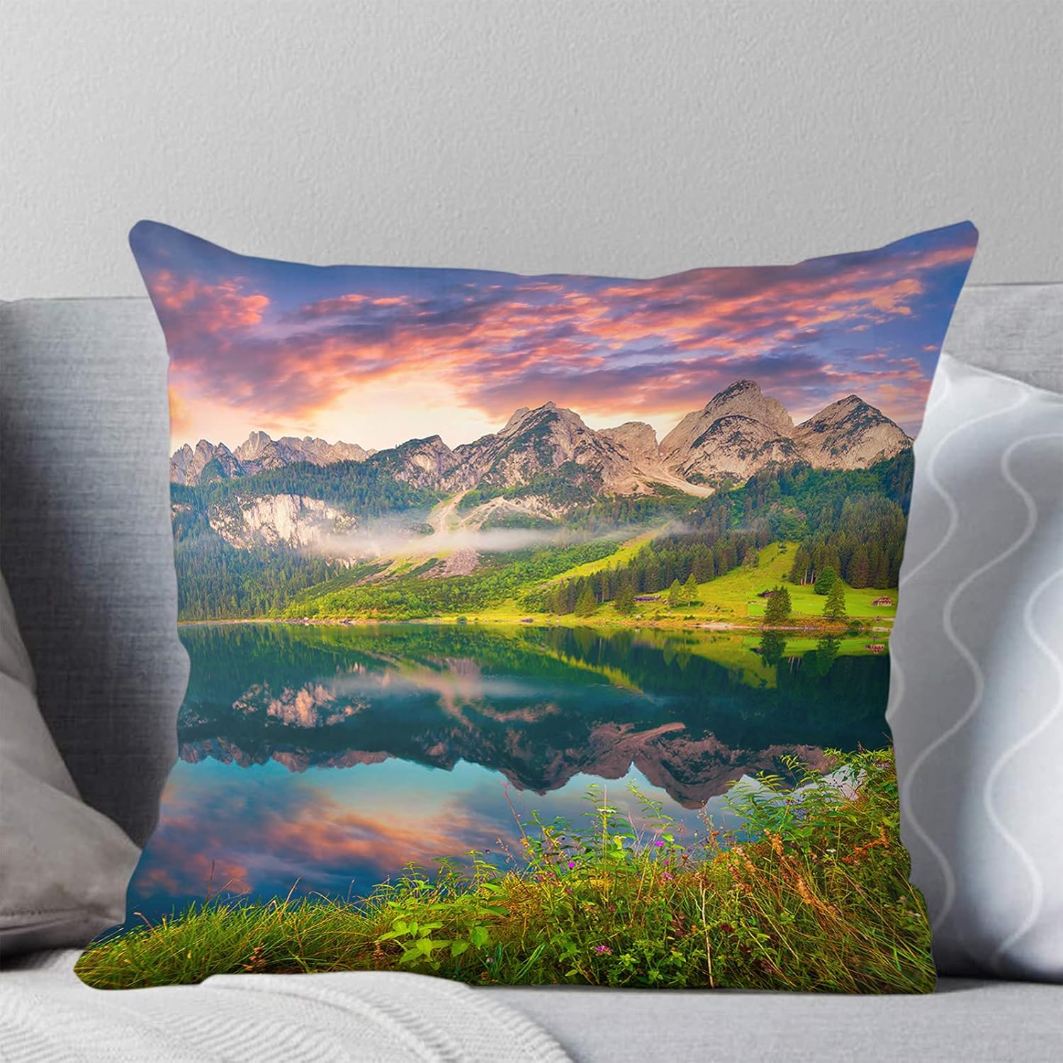 Throw Pillow Covers Decorative Square Throw Pillowcase IndoorOutdoor Natural Landscape Scenery Beautiful Dreamy Sundown Sunset Lake Pillow Cover