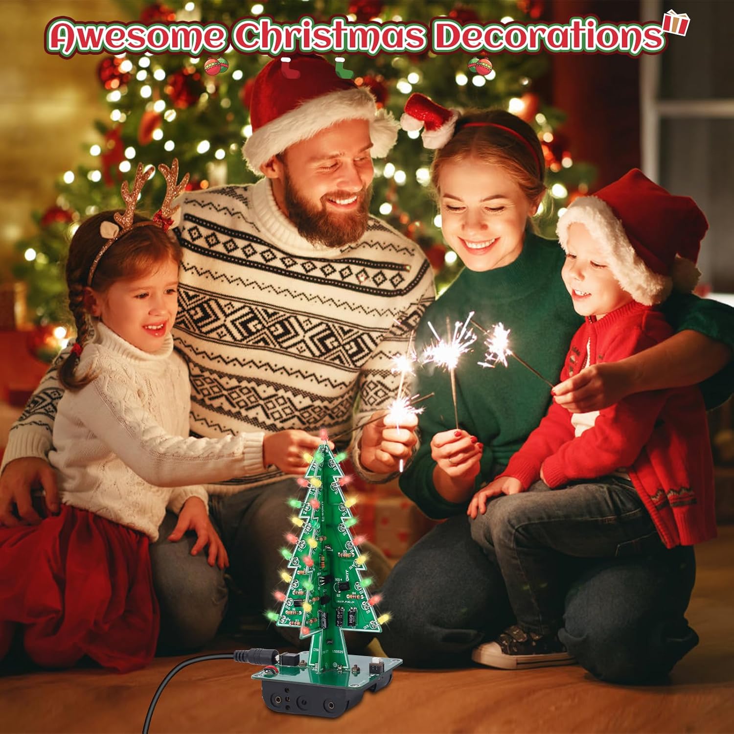 IS Icstation – Proyecto de soldadura de árbol de Navidad, kit de soldadura de árbol de Navidad 3D con luces LED intermitentes, práctica de soldadura