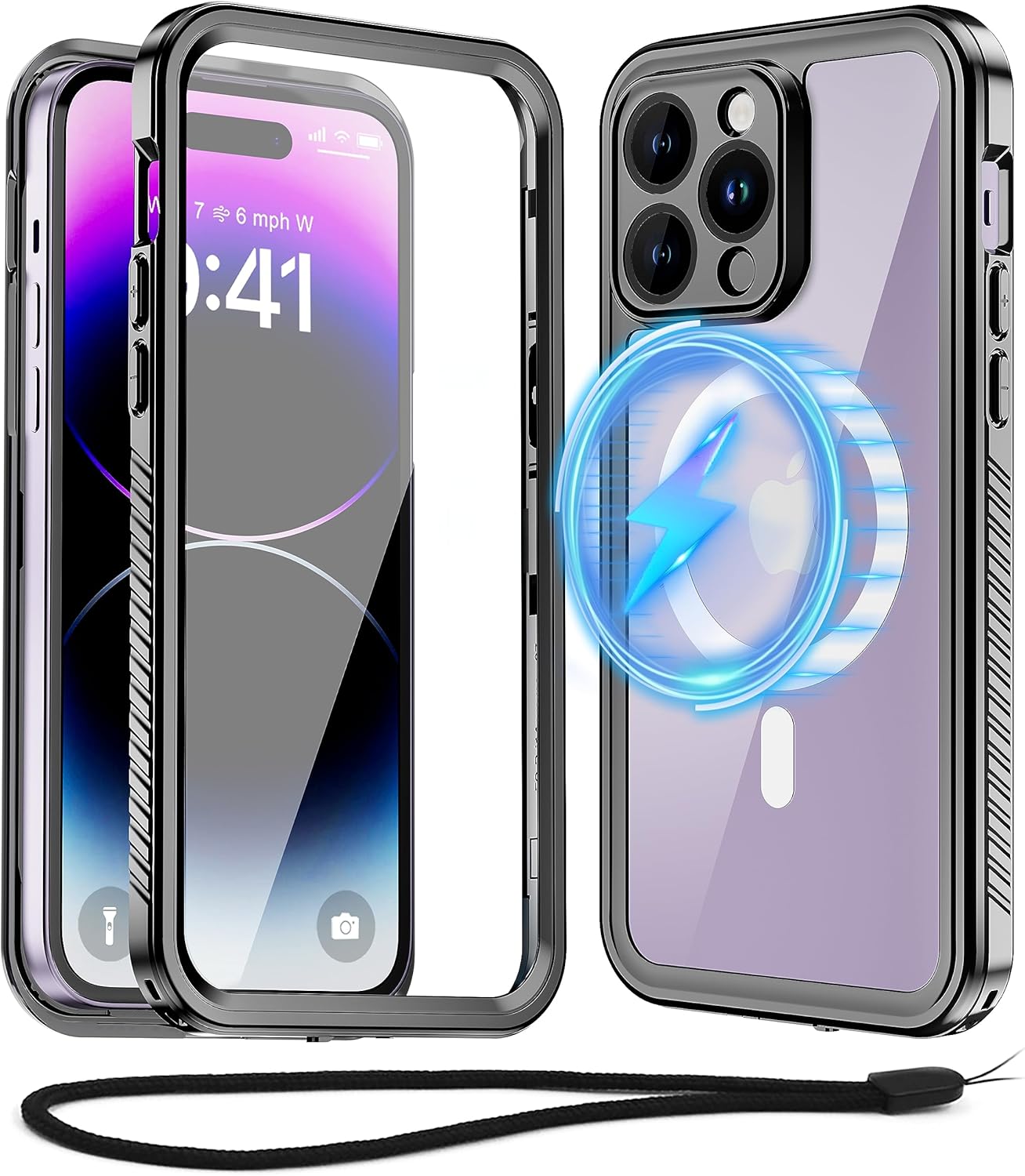 Beasyjoy Funda impermeable para iPhone 14 Pro Max con Magsafe, funda magnética resistente con protector de pantalla integrado, 360 grados de