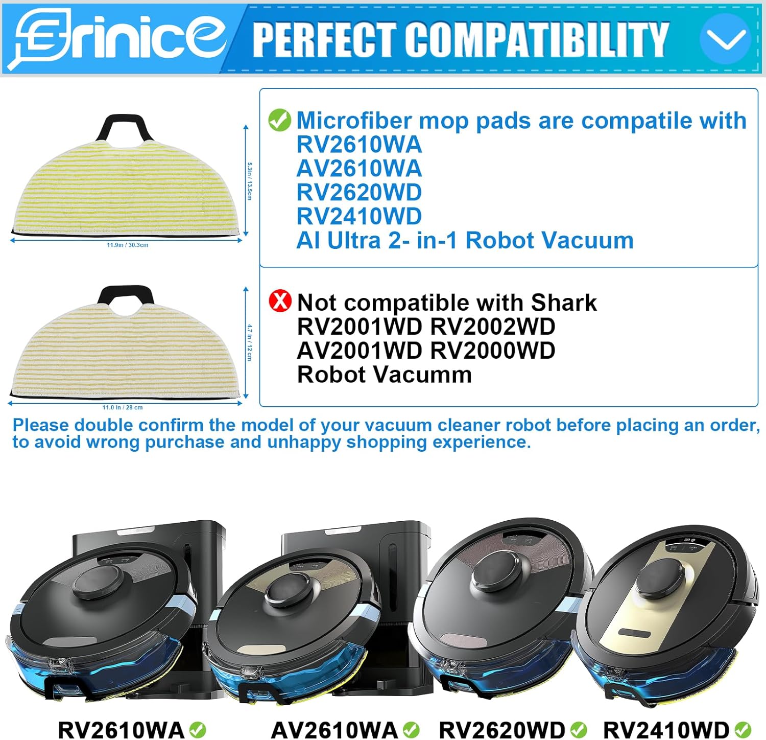 Paquete de 6 almohadillas de repuesto RV2610WD para trapeador Shark RV2610WA AV2610WA RV2410WD RV2400WD RV2610WD RV2620WD AI Ultra Robot,