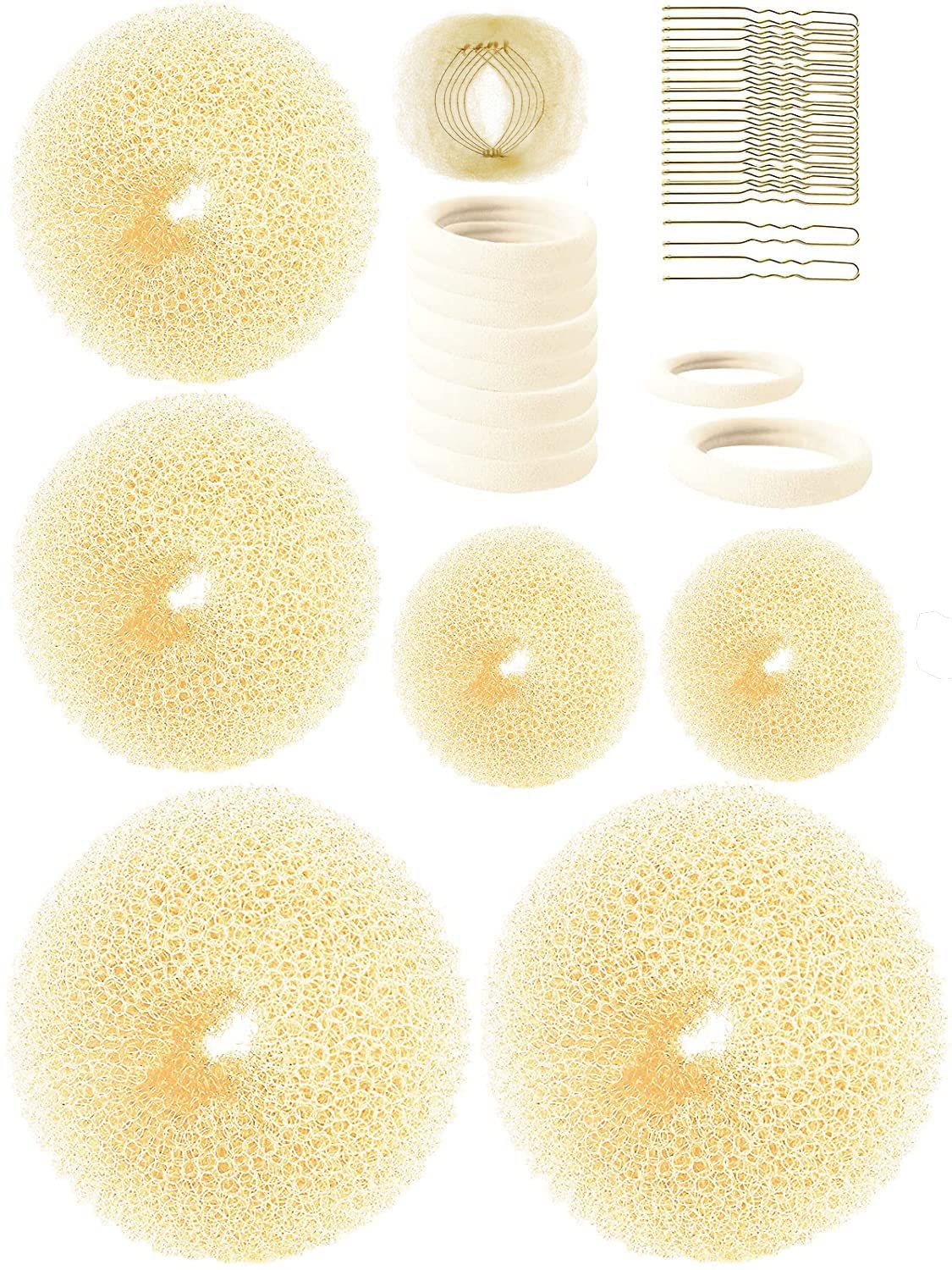 Moldeador de donas de pelo (2 pequeñas, 2 medianas, 2 grandes) para donas de pelo para niña (dorado)