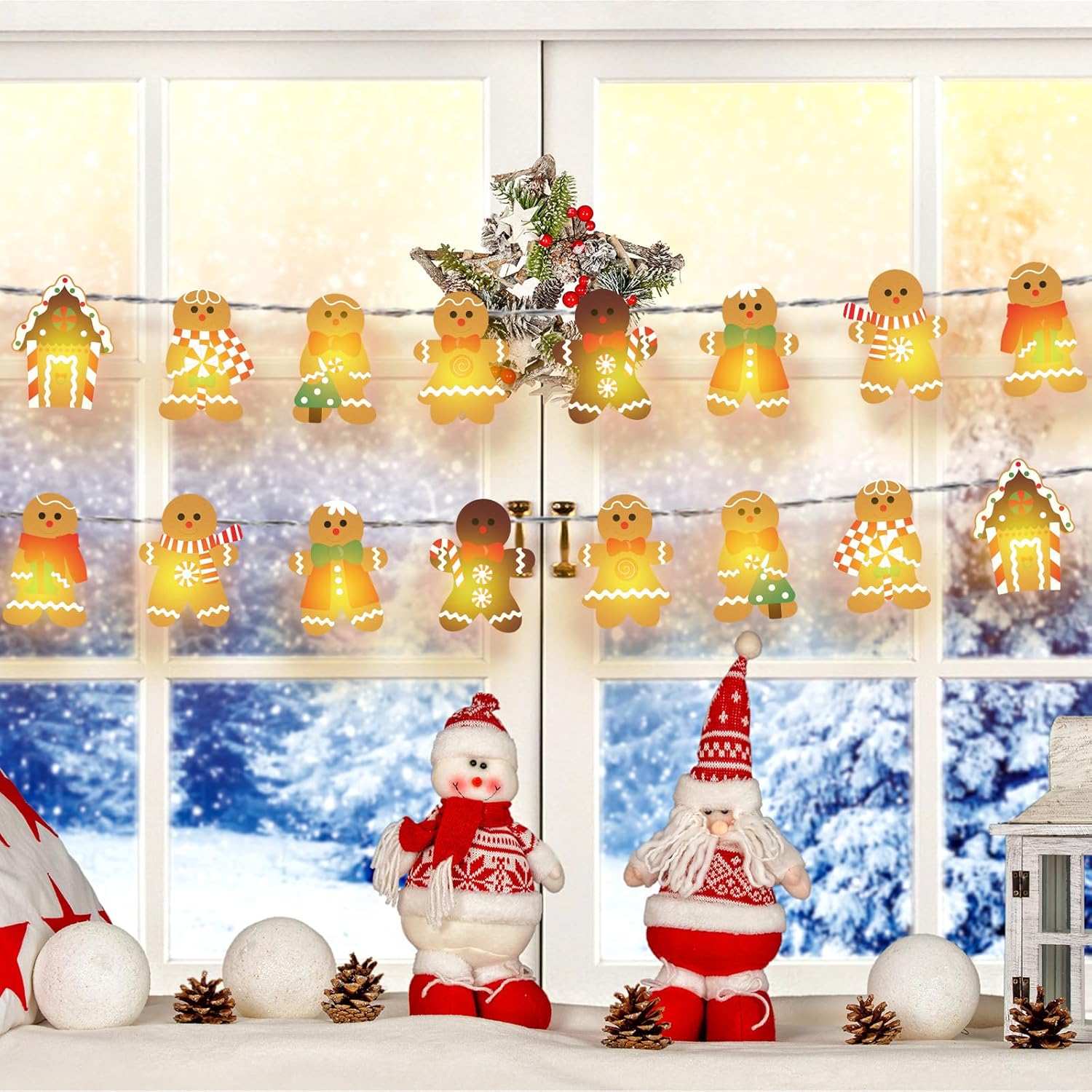 Guirnalda de luces de jengibre de Navidad, 20 luces LED de 10 pies, bonita cadena de luces colgantes de pan de jengibre para árbol de Navidad,