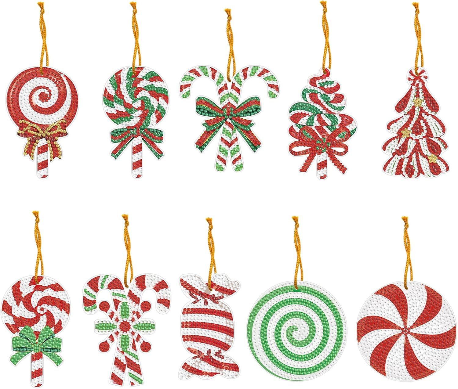 LXTONG Colgante colgante de pintura de diamante, 10 piezas de cristal con forma especial de árbol de Navidad, pintura de diamantes por números,