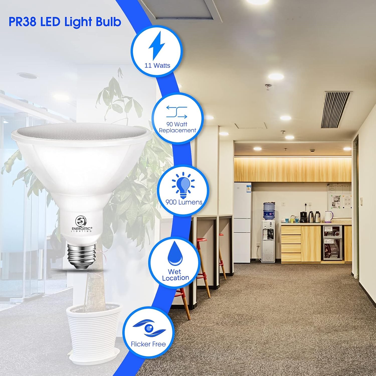 Energetic – Luz de inundación LED Par38 para exteriores, 11 W  90 W, 900 lm, luz diurna de 5000 K, base E26, no regulable, bombilla impermeable,
