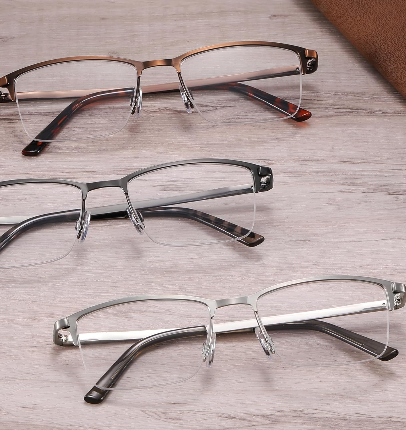 JJWELL 3 Pack Reading Glasses for Men Blue Light Blocking, Spring Hinge Readers