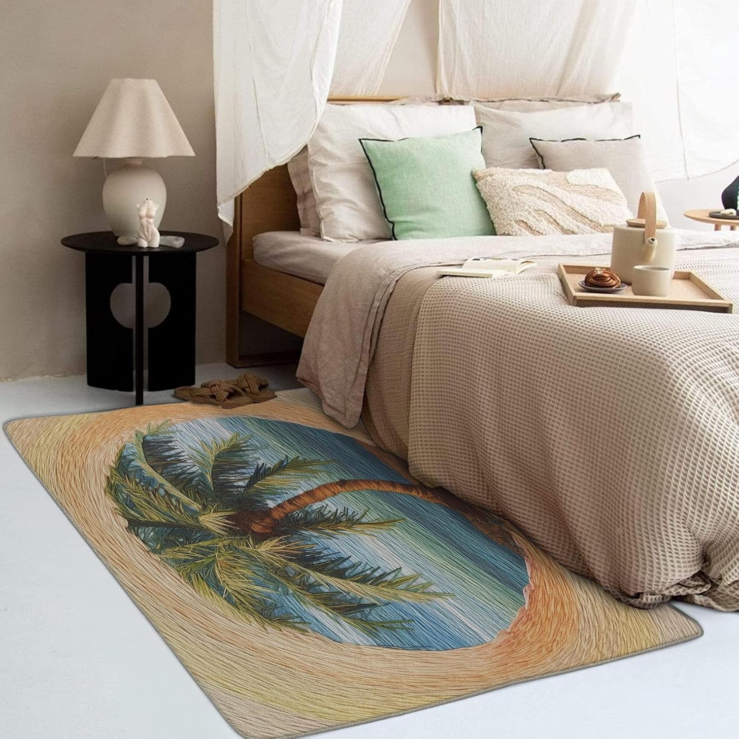 ZDABAOEC Alfombra de palmera, alfombra de 3 x 5 pies, alfombras tropicales para dormitorio, sala de estar, entrada, alfombra pequeña con patrón de