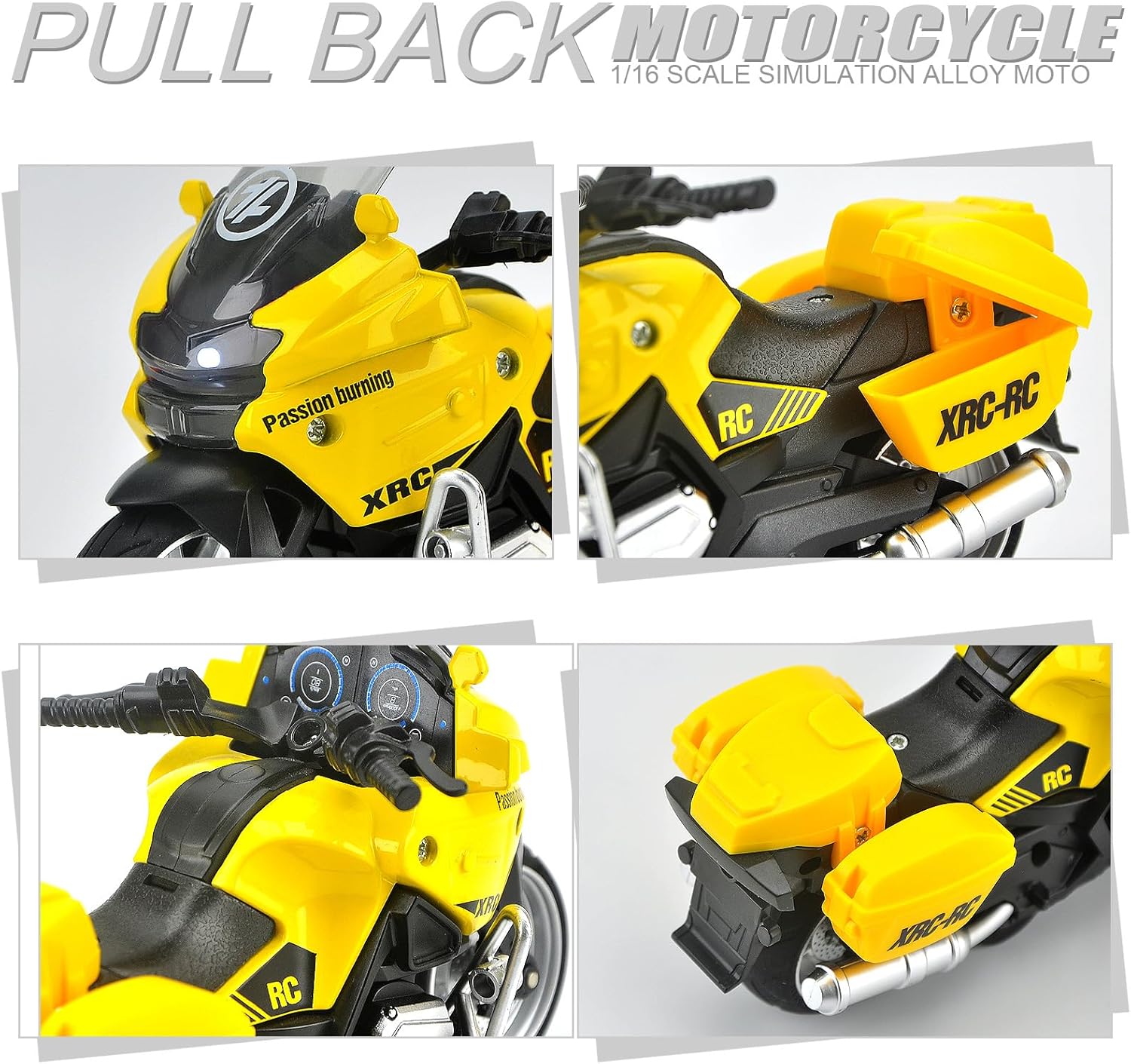 ACROFEK Juguetes de motocicleta de aleación con sonido y luz, juguetes de motocicleta fundidos a presión para niños de 3 a 5 años, gran motocicleta