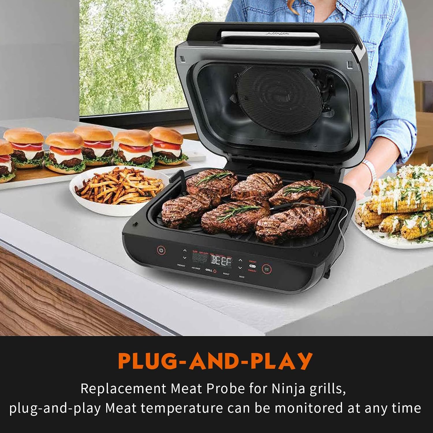 Sonda de termómetro inteligente para Ninja FG550FG551 Smart XL 6 en 1 parrilla interior con freidora de aire, sonda de carne de repuesto para