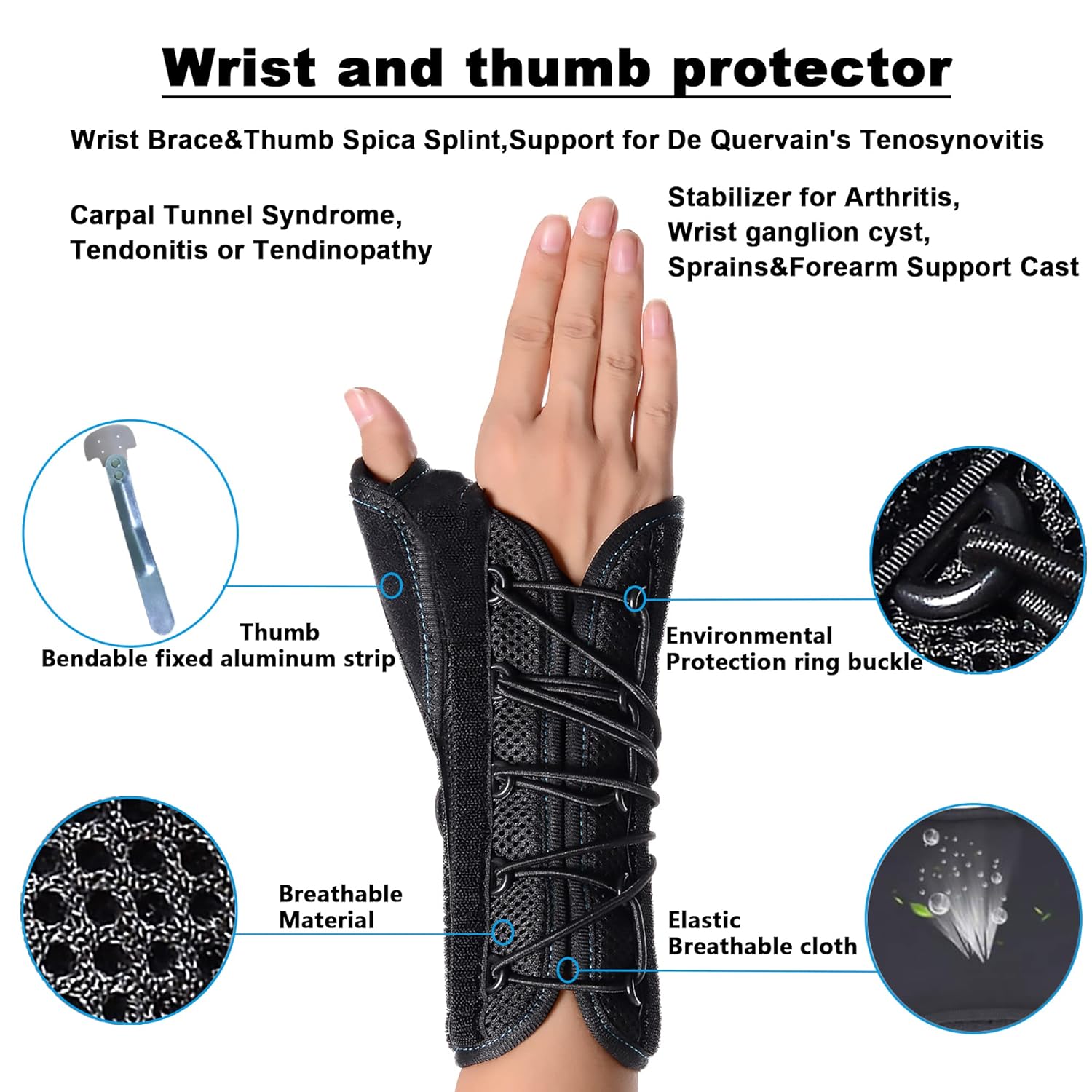 VISKONDA Muñequera con soporte de férula espica para el pulgar para tenosinovitis de De Quervain, síndrome del túnel carpiano, artritis, quiste