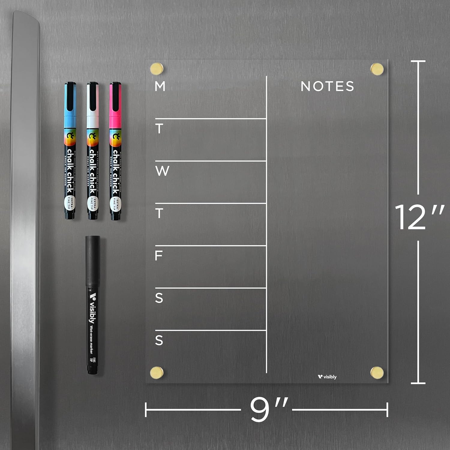 Calendario semanal acrílico magnético para refrigerador, planificador semanal de comidas con notas, incluye 4 marcadores magnéticos de borrado en