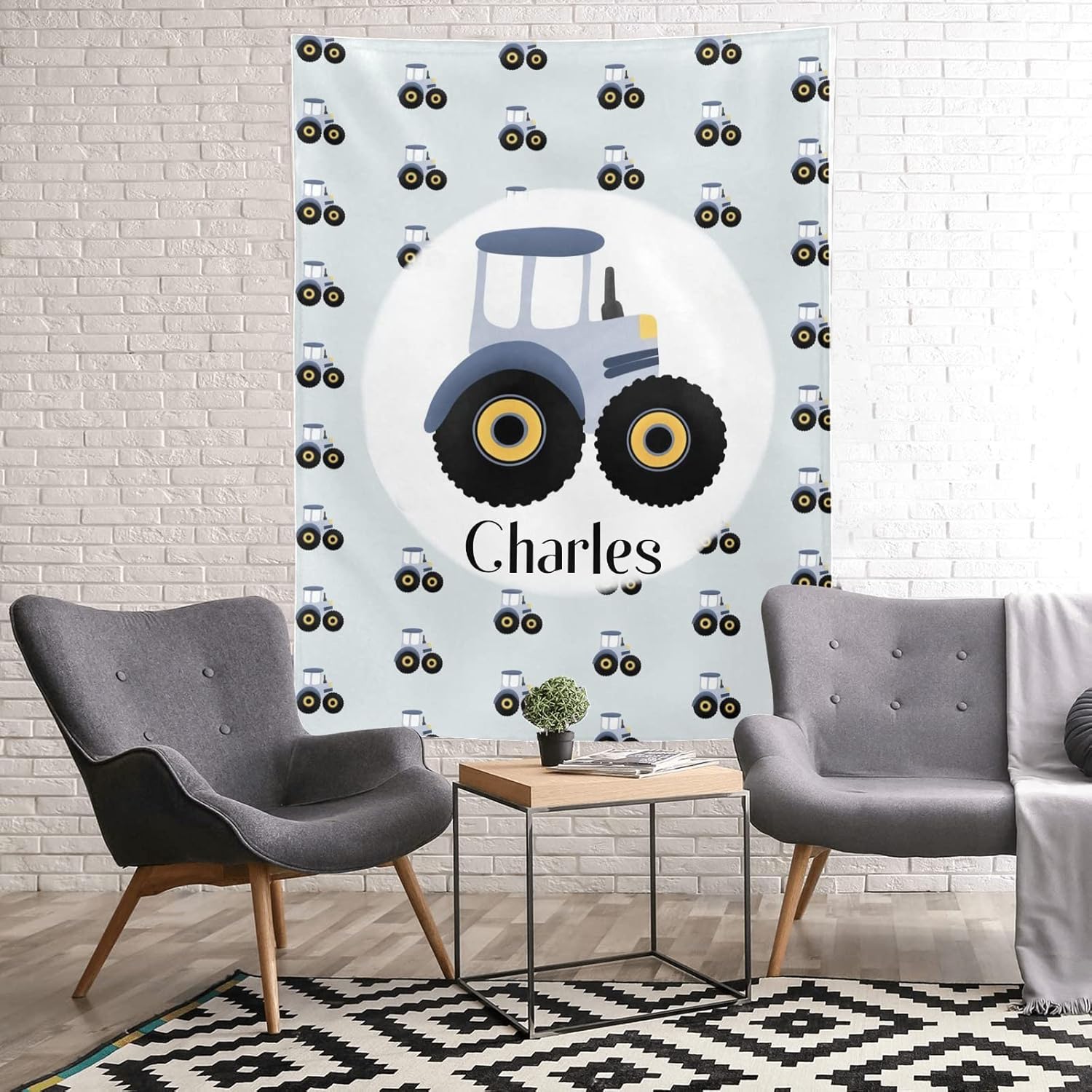 Manta personalizada con patrón de tractores con nombre, manta de forro polar suave para hombres y mujeres, regalo de cumpleaños, boda, 50 x 60