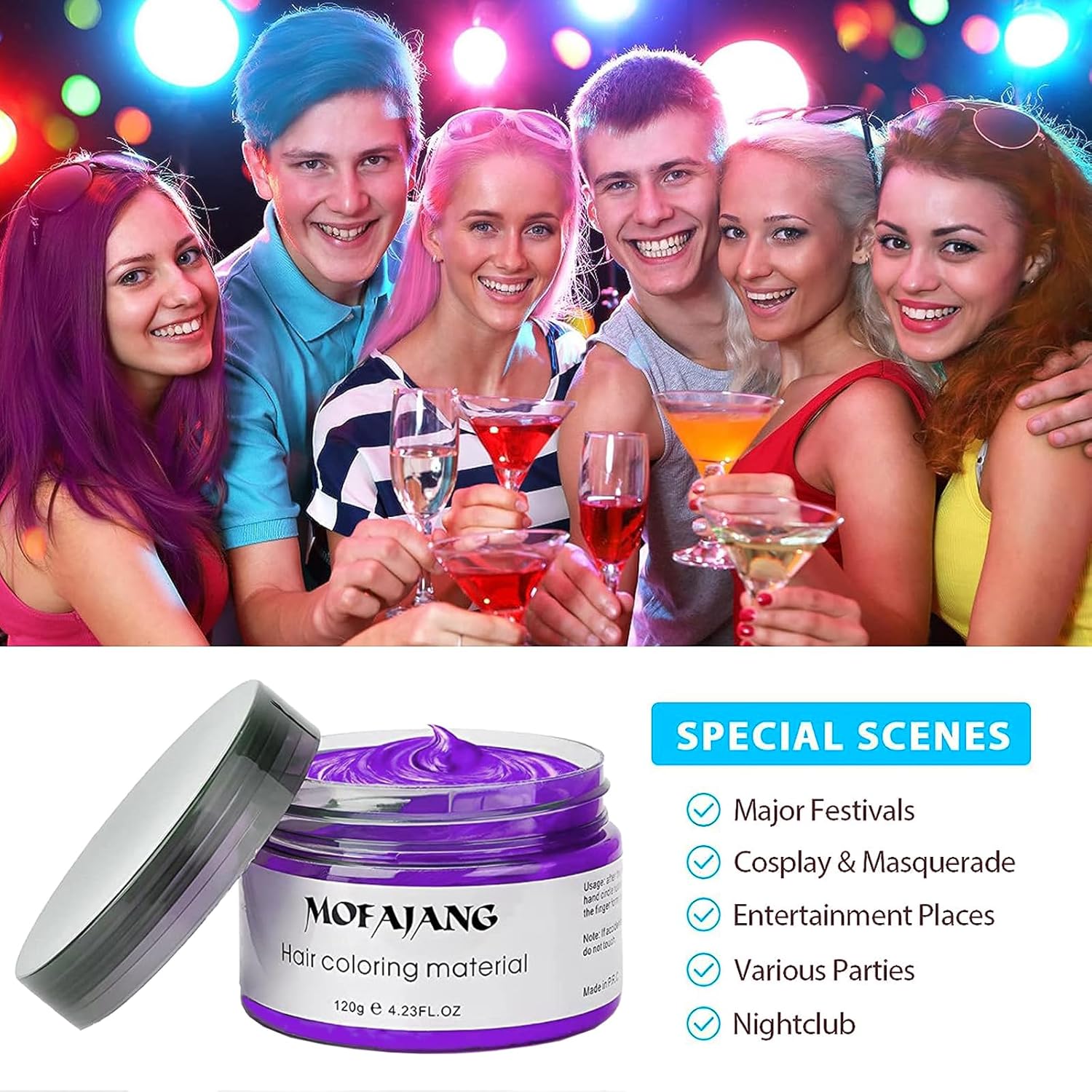Color temporal de cabello morado, cera de color natural para el cabello, espray de color de cera para el cabello, 4.23 onzas, tinte de cera para el