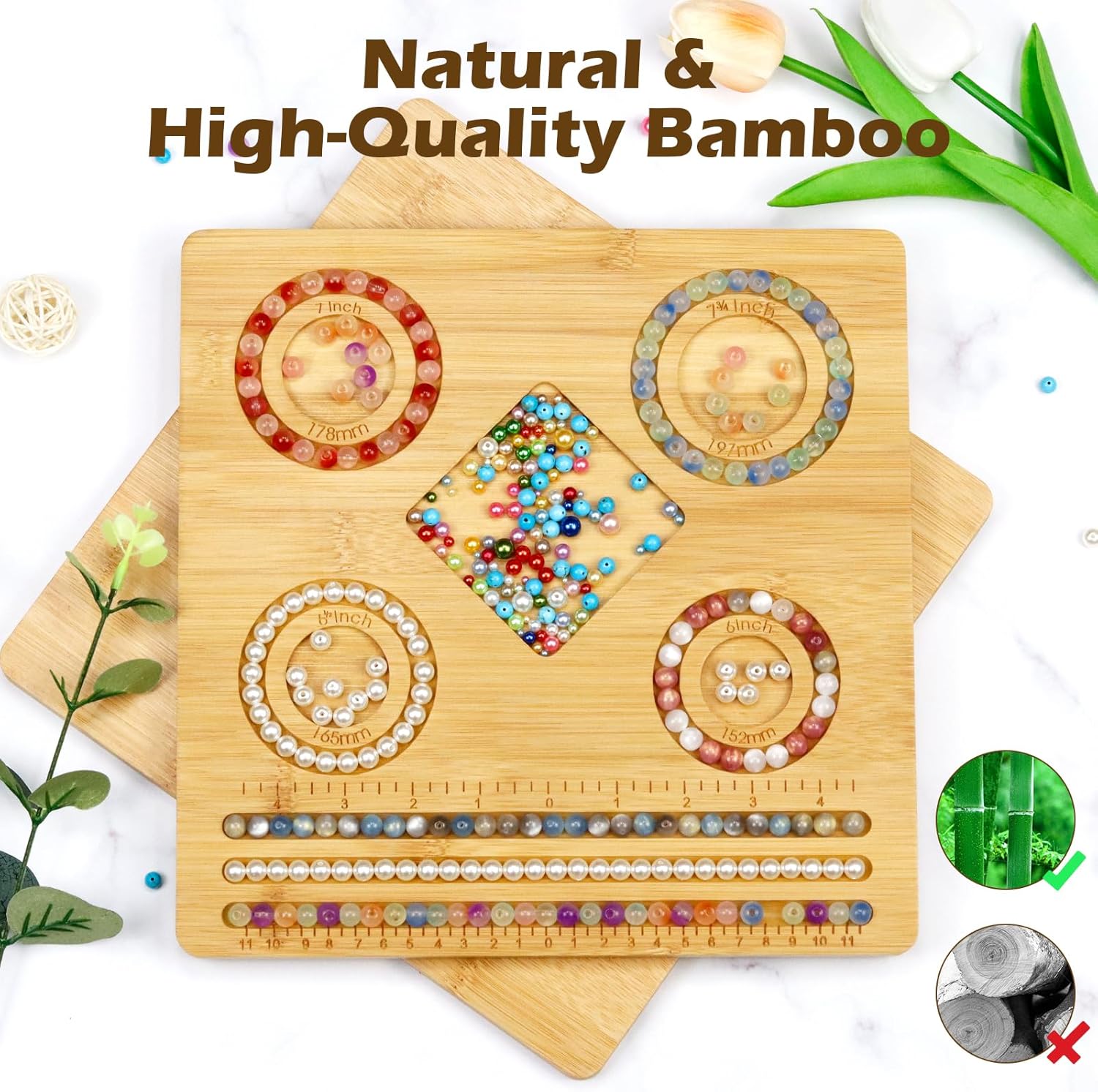 FIVEIZERO Tableros de cuentas de bambú para la fabricación de joyas, tablero de medición de pulseras,Tablero de cuentas para pulseras y collares que