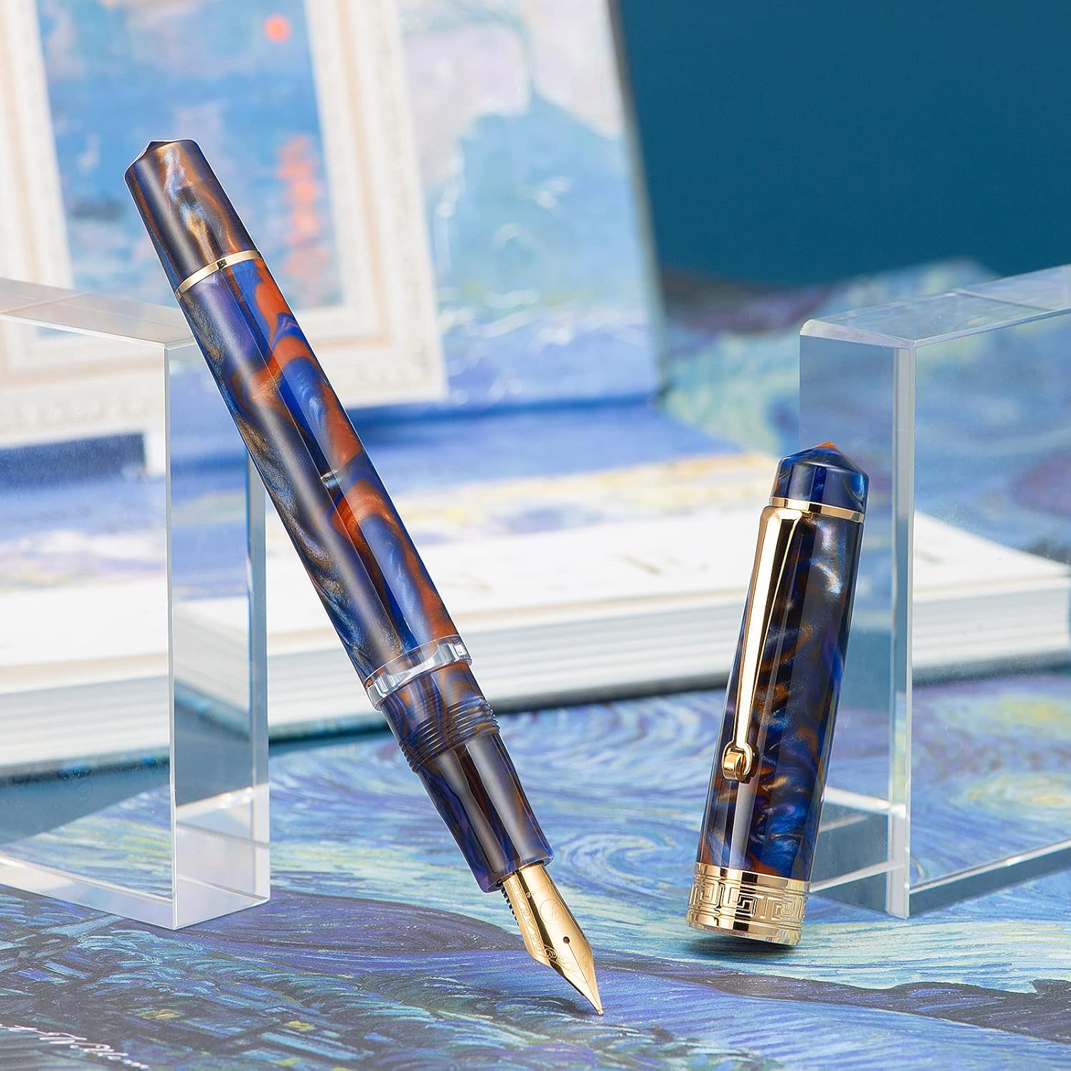 Asvine P20 – Pluma estilográfica de pistón de resina morada, punta media iridio con borde dorado, firma empresarial, colección Smooth Writer con