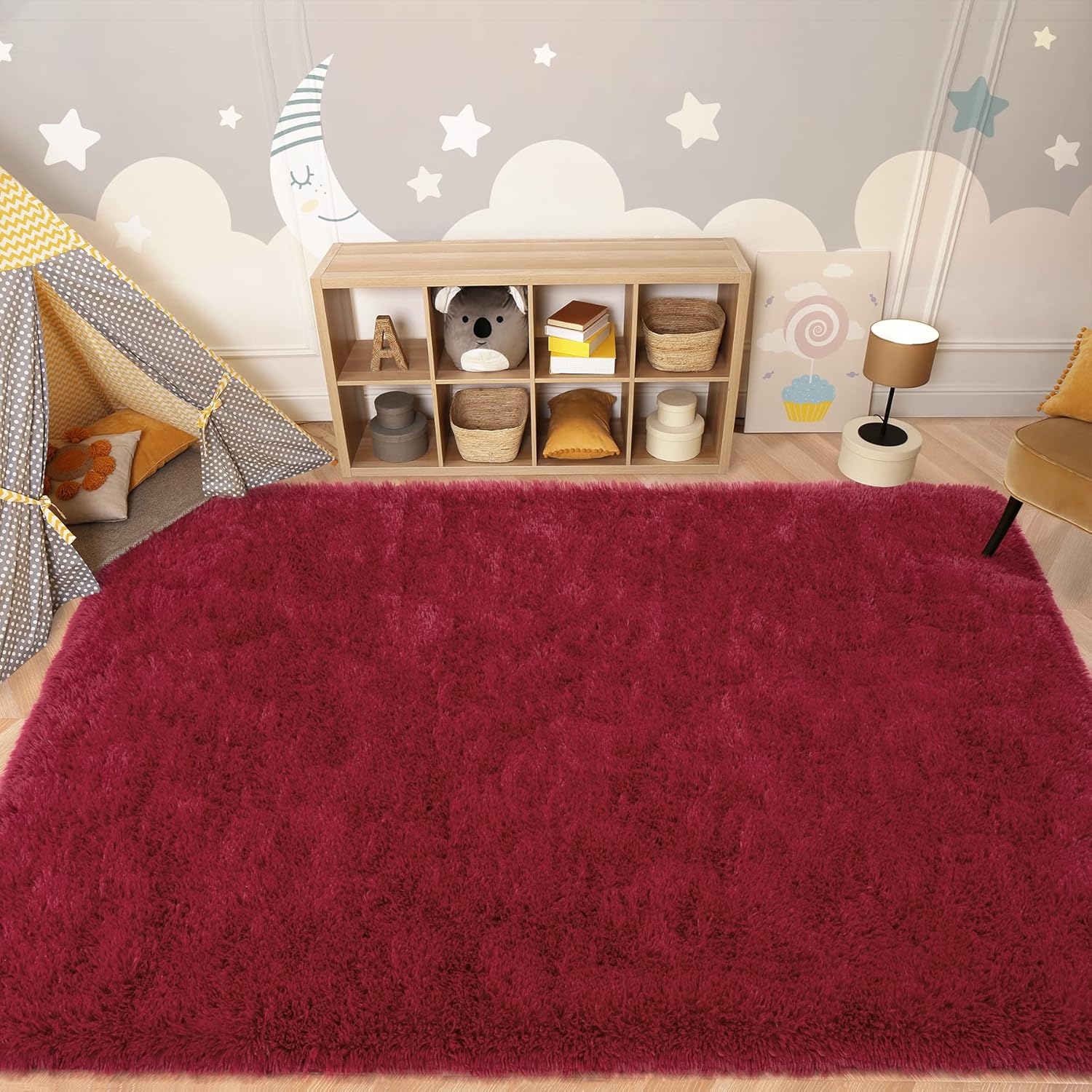 DETUM Alfombra grande para sala de estar, 6 x 9 pies, color rojo vino, alfombras de Navidad para dormitorio, habitación principal, comedor,
