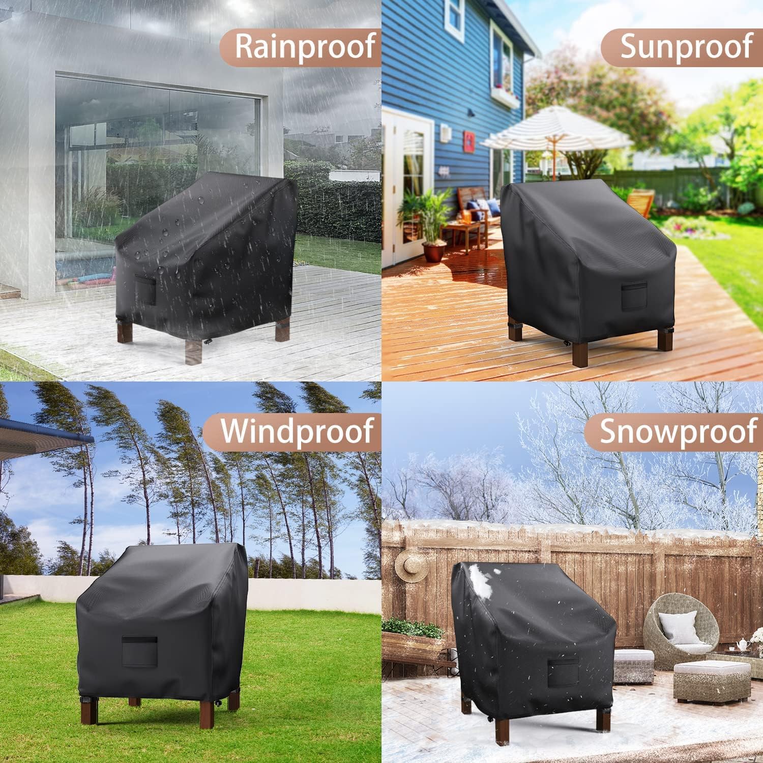 Mrrihand Fundas impermeables para sillas de patio, fundas de asiento profundo, fundas resistentes para muebles de patio al aire libre (36 pulgadas
