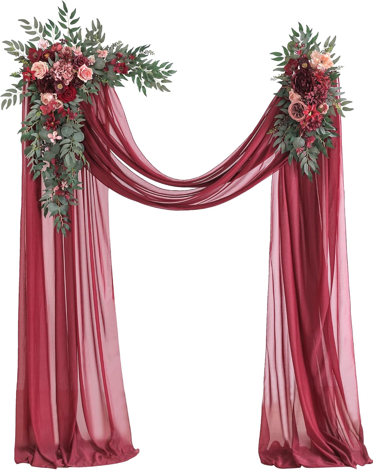 Serra Flora Juego de guirnalda de flores para arco de boda con cortinas (paquete de 4)  2 arreglos florales artificiales con 2 cortinas para