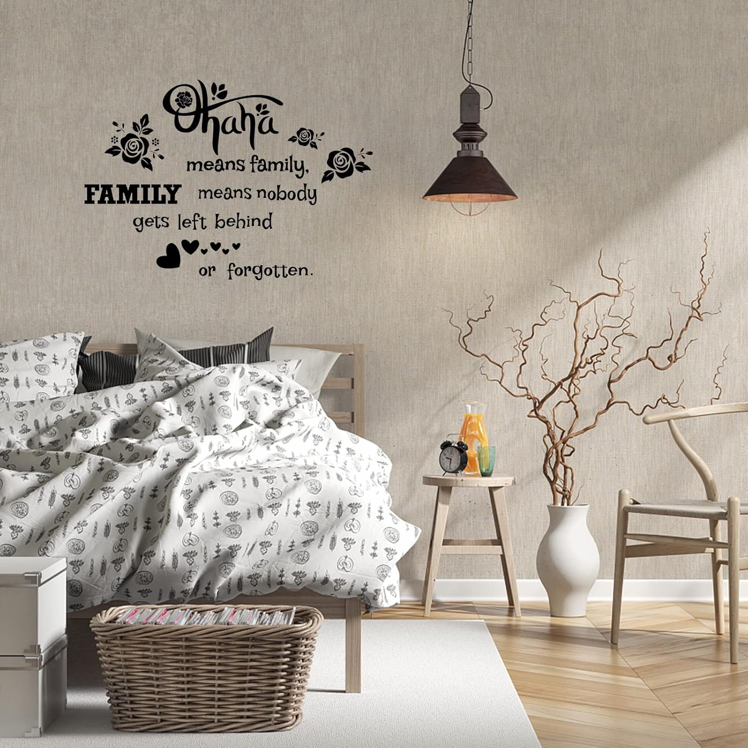 PLIGREAT Ohana Means – Calcomanías de pared con citas familiares, vinilo extraíble para sala de estar, dormitorio, sofá, fondo de TV, pasillo,