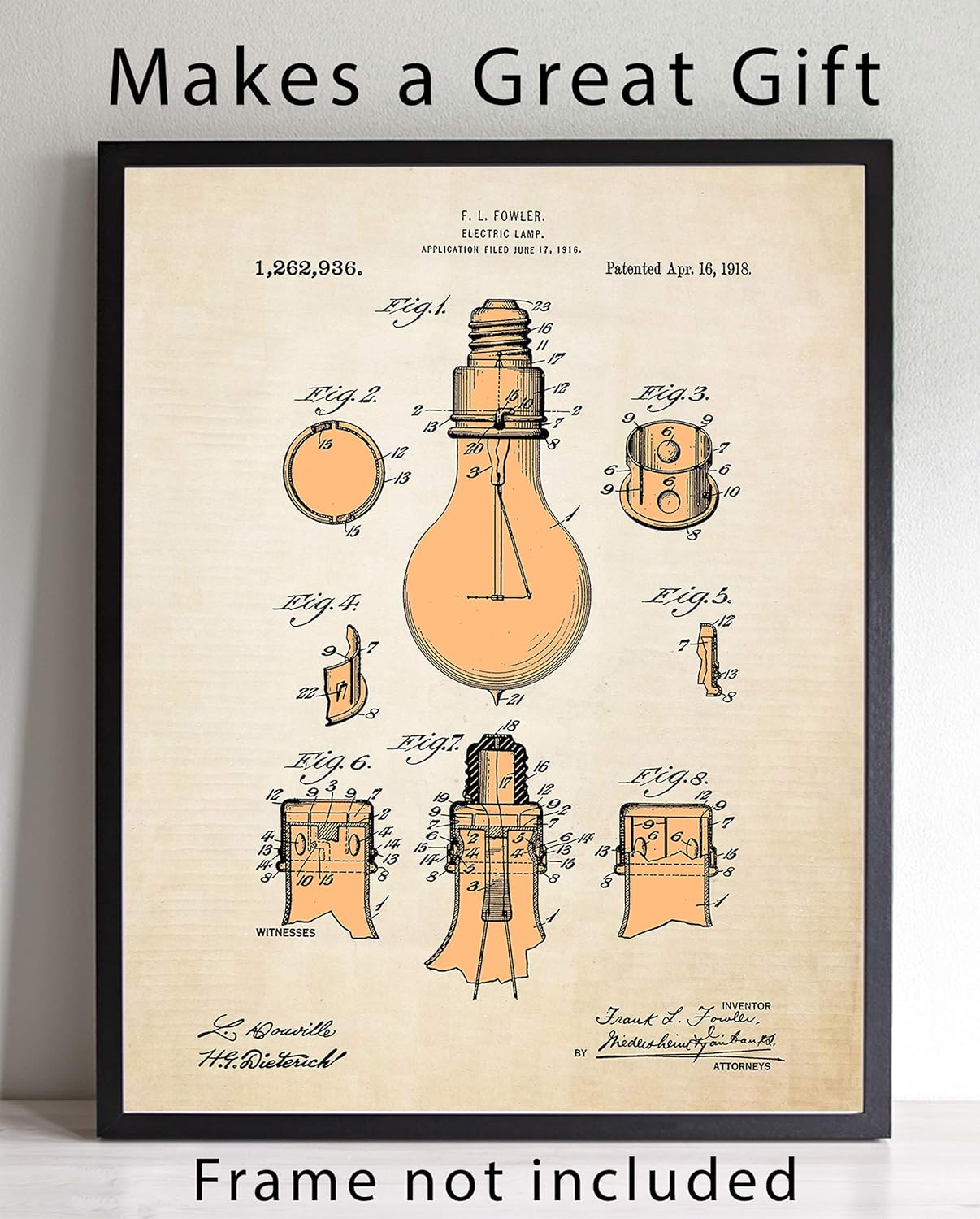 Fowler, estilo pergamino vintage, patente 1918 por Fowler, impresión artística de pared, 11 x 14 pulgadas, gran idea de regalo para ingenieros