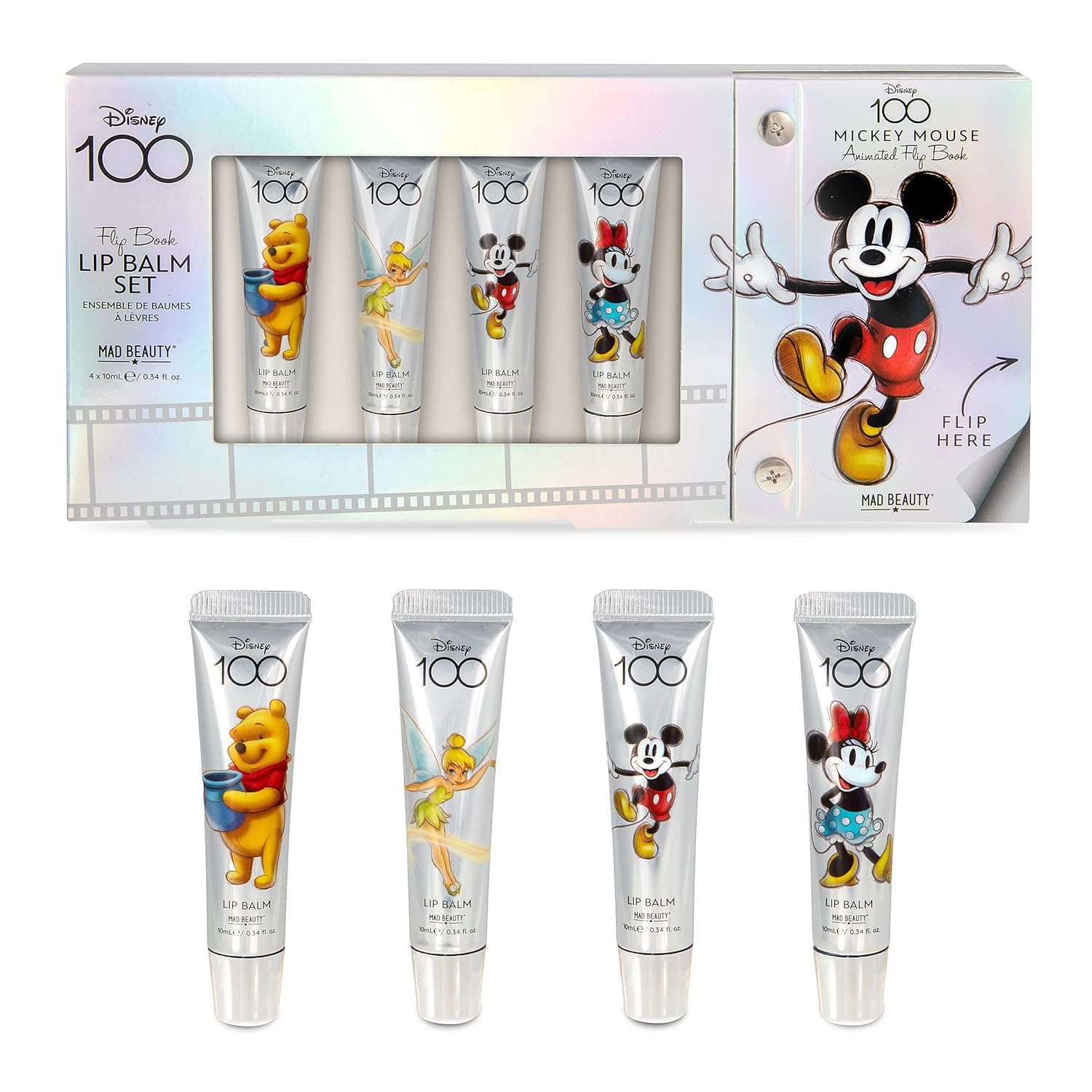 Mad Beauty 100 Years of Disney – Juego de 4 bálsamos labiales de edición limitada  Libro coleccionable  Cosméticos libres de crueldad animal  Gran