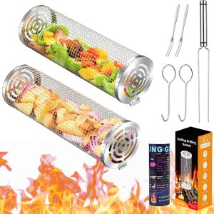 Cestas de parrilla para parrilla al aire libre, cestas enrollables para parrilla, cestas para parrilla de barbacoa, accesorios de parrilla de acero Cestas de parrilla para parrilla al aire libre, cestas enrollables para parrilla, cestas para parrilla de barbacoa, accesorios de parrilla de acero