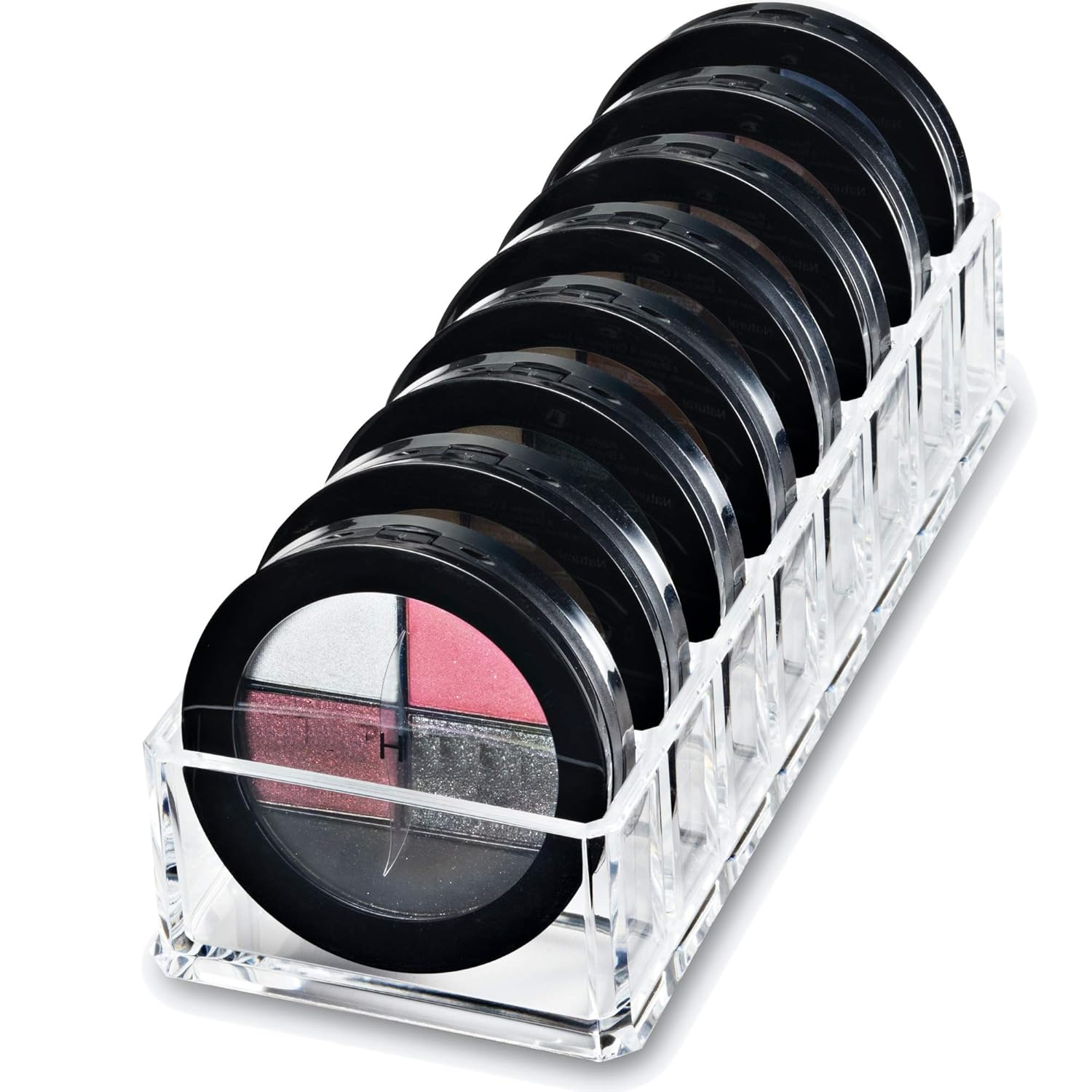byAlegory – Organizador de maquillaje compacto de acrílico (bronceador, resaltador, polvo, colorete)  Almacenamiento de cosméticos para 8 espacios