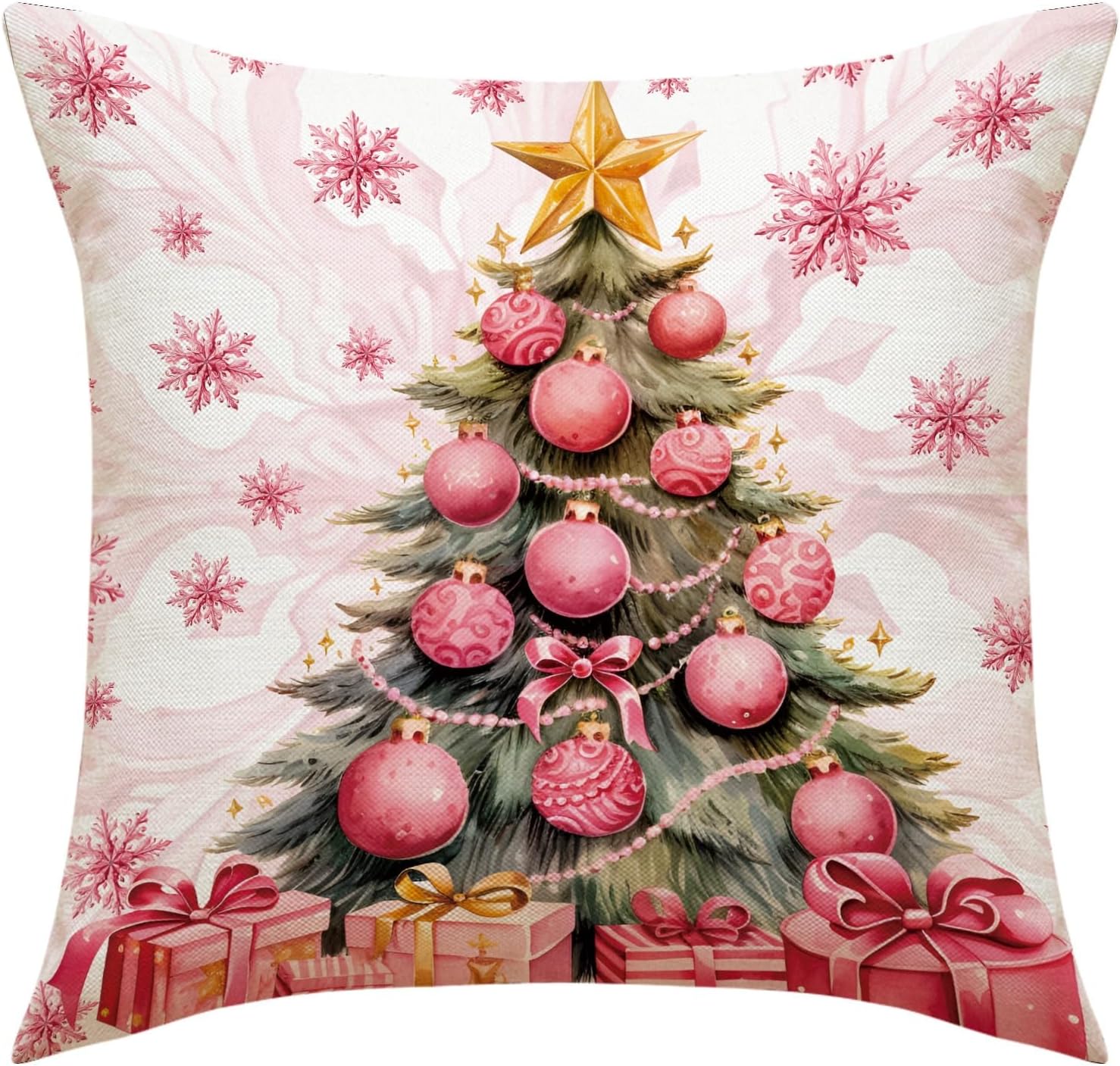 NZTGVR Fundas de almohada rosas de Navidad, impresión de letras de lino, decoración de vacaciones, almohadas decorativas de Navidad, funda de cojín
