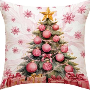 NZTGVR Fundas de almohada rosas de Navidad, impresión de letras de lino, decoración de vacaciones, almohadas decorativas de Navidad, funda de cojín NZTGVR Fundas de almohada rosas de Navidad, impresión de letras de lino, decoración de vacaciones, almohadas decorativas de Navidad, funda de cojín