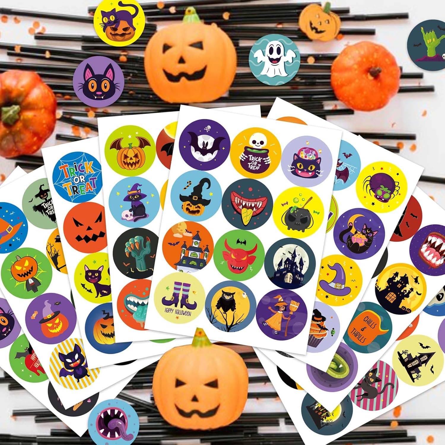 288 calcomanías temáticas de Halloween para niños, calcomanías de Halloween para sobres, calcomanías de recompensa, calcomanías redondas lindas de