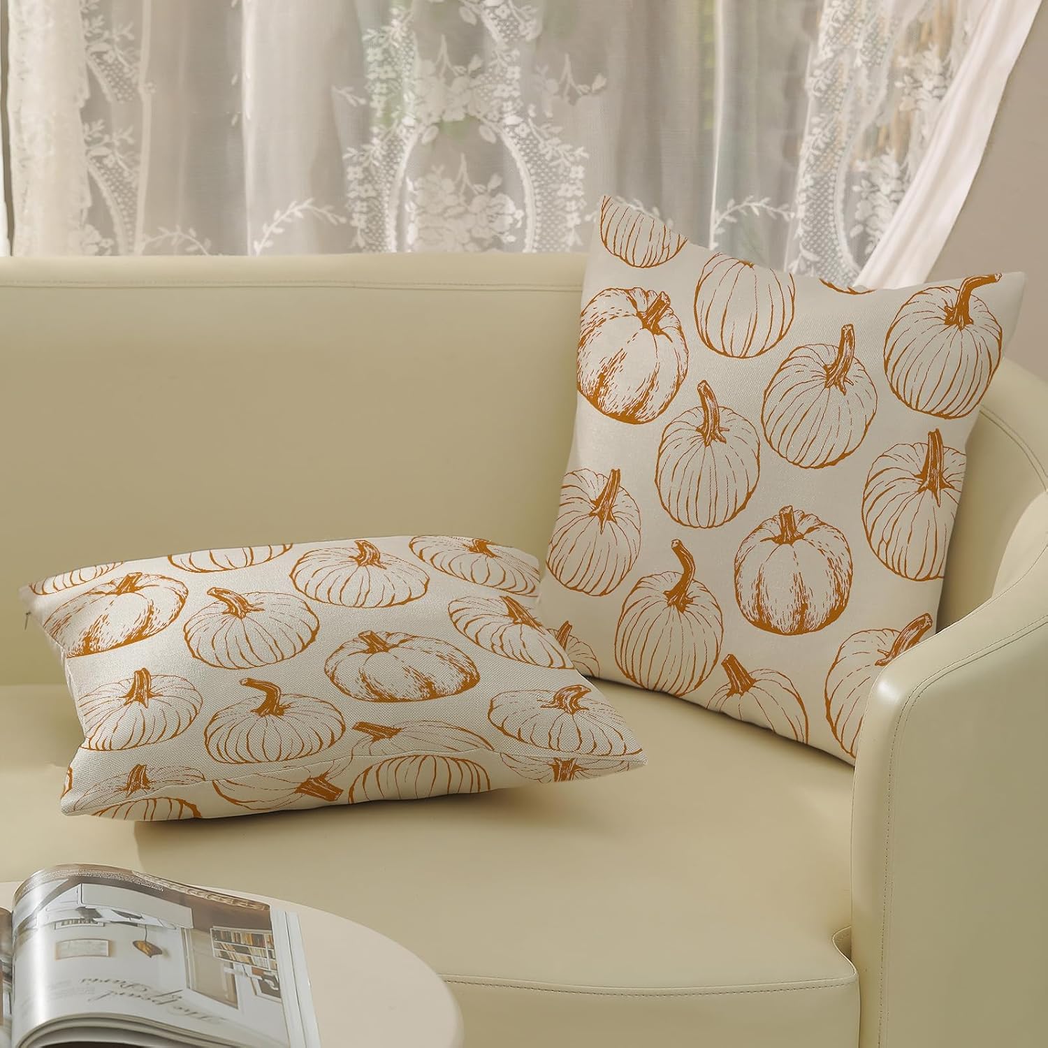 Yxuiyal Fundas de almohada de otoño de 16 x 16 pulgadas, juego de 2 fundas de almohada de otoño de calabaza naranja de cosecha, Acción de Gracias,