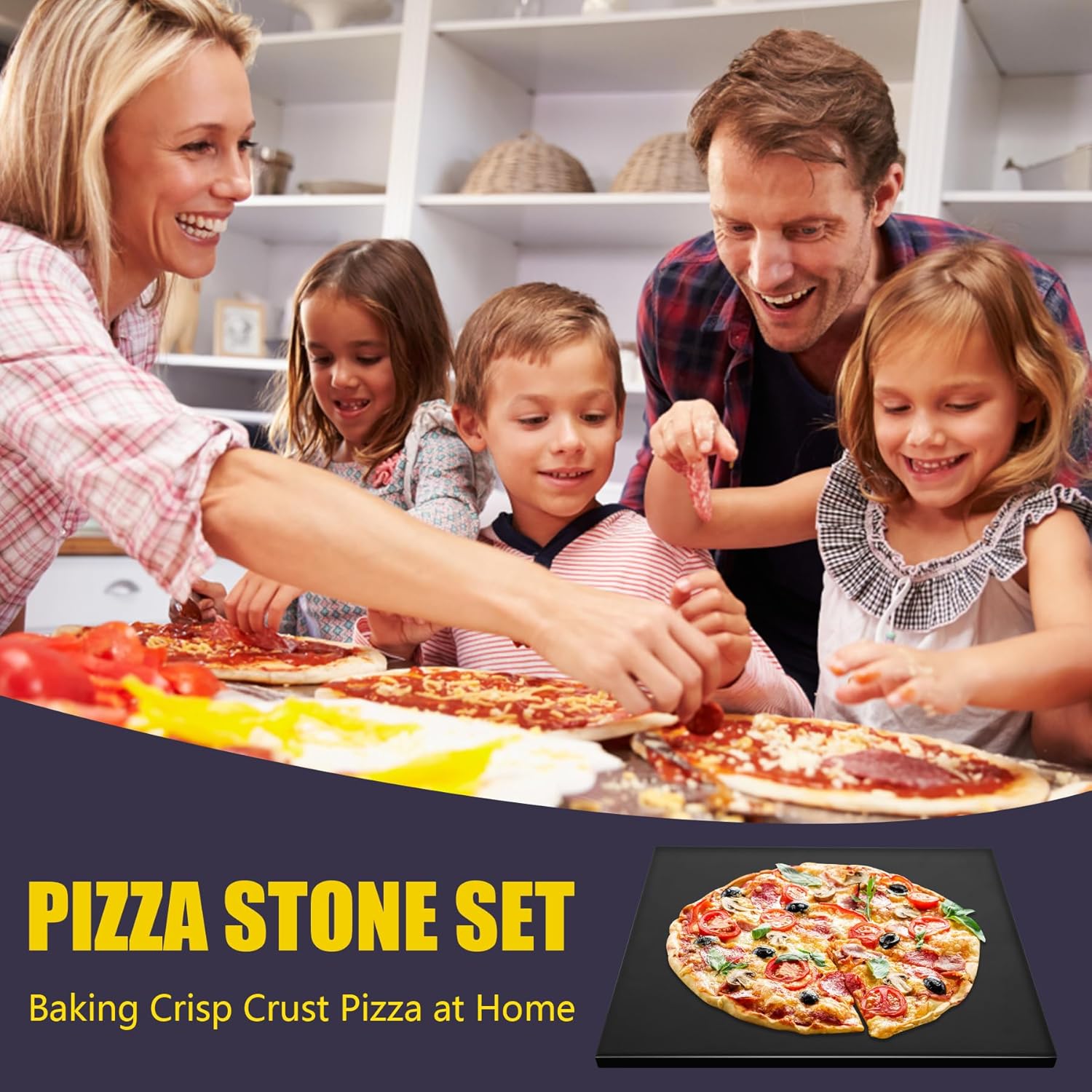 Juego de piedras para pizza, piedra grande para pizza de 15 x 12 pulgadas para horno y parrilla, piedra de hornear duradera y segura, piedra de