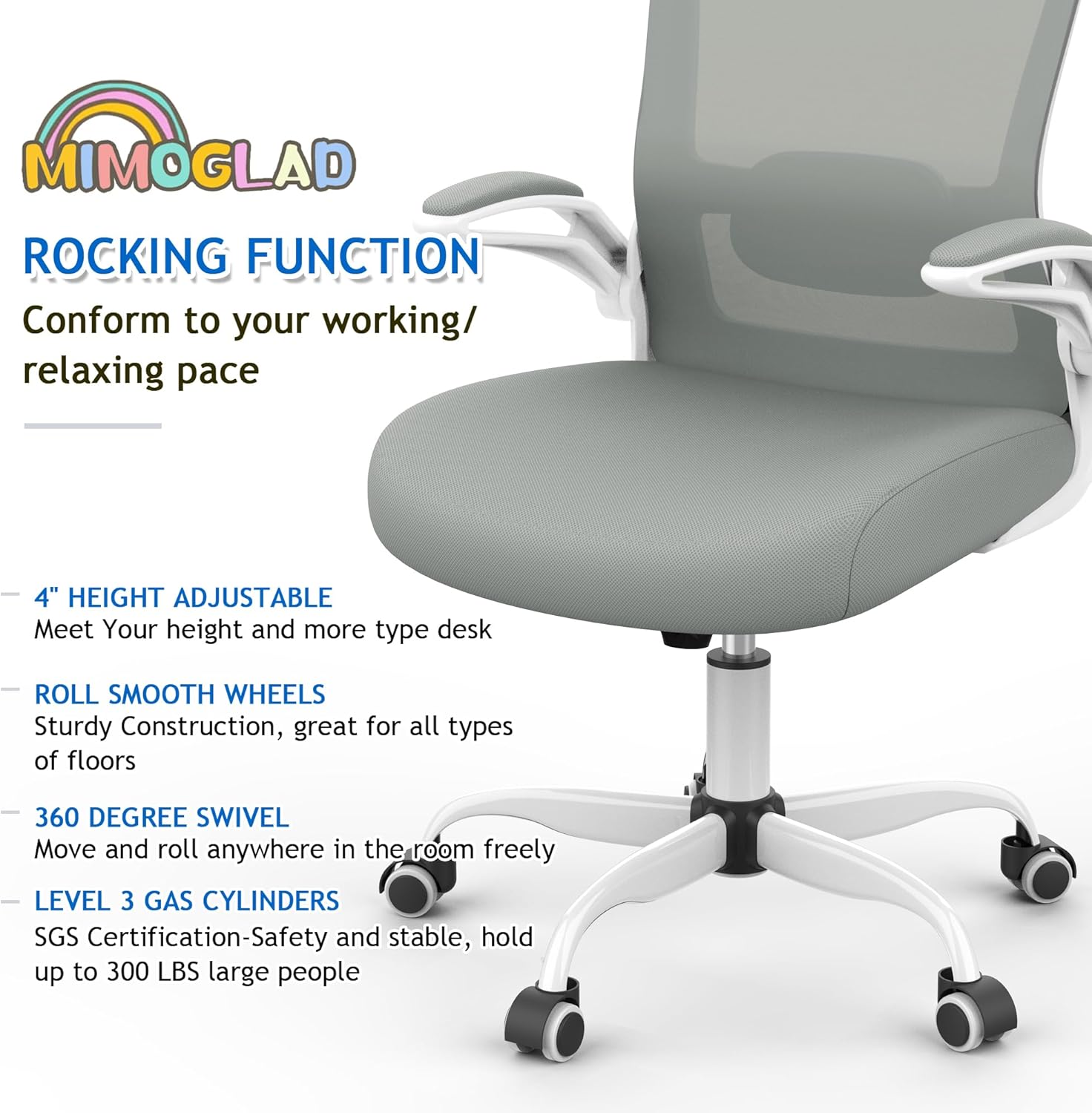 Mimoglad Silla de oficina en casa, silla de escritorio con respaldo alto, silla ergonómica de malla para computadora con soporte lumbar ajustable y