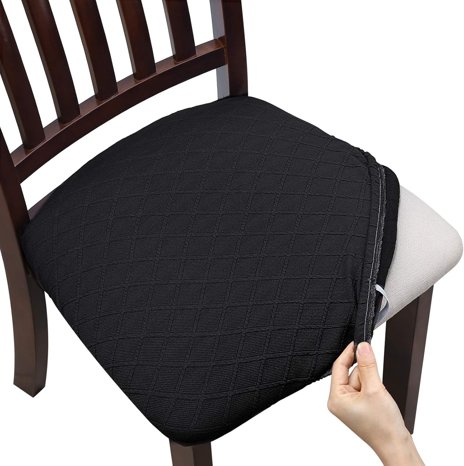 Fuloon – Paquete de 2 a 4 fundas de asiento de silla jacquard elásticas, extraíbles, lavables, anti-polvo, para sillas de comedor, cojín de asiento.