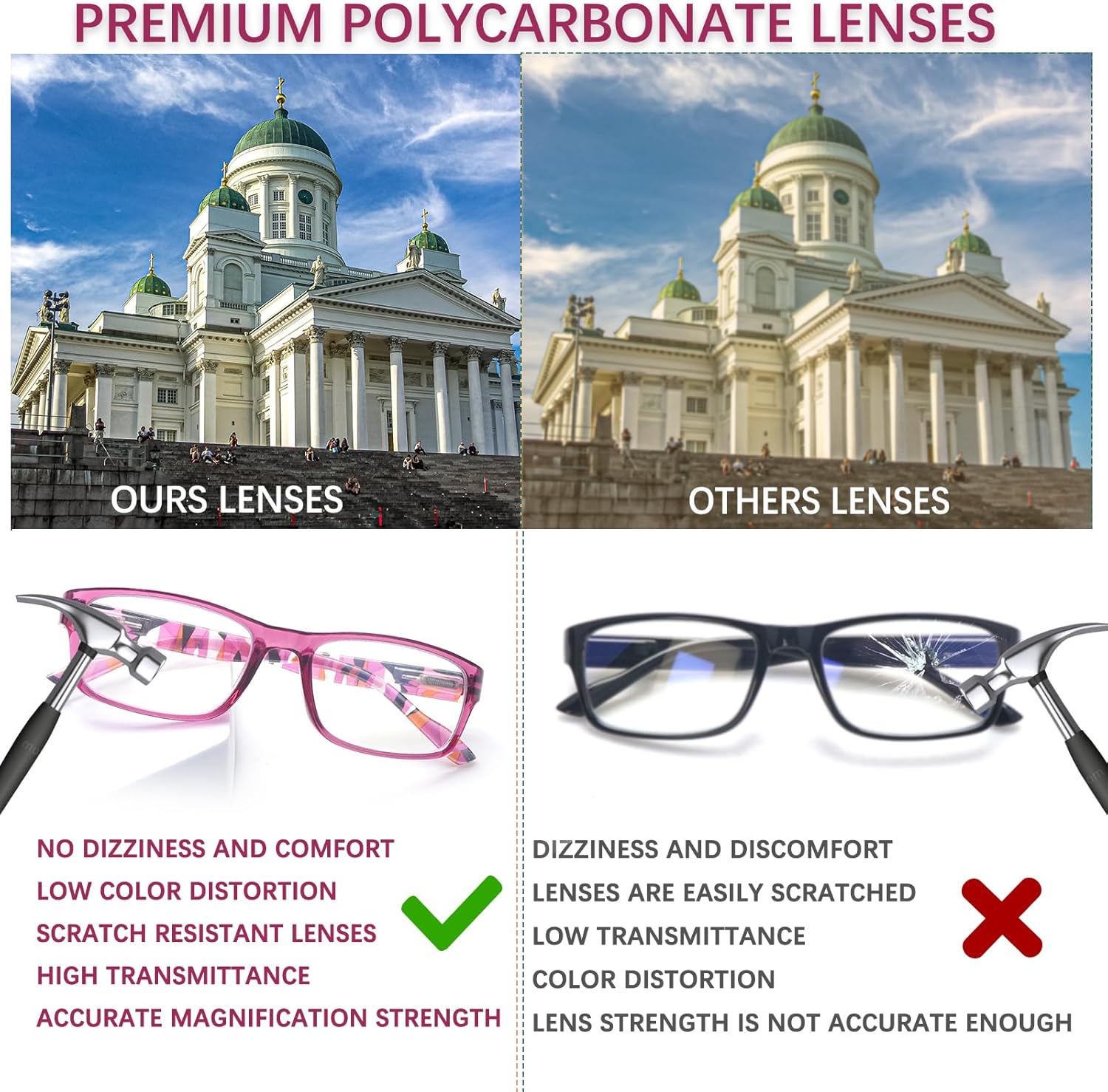Paquete de 6 elegantes lentes de lectura para mujeres y hombres, bloqueo de luz azul, bisagras cuadradas de resorte, lectores de computadora (6