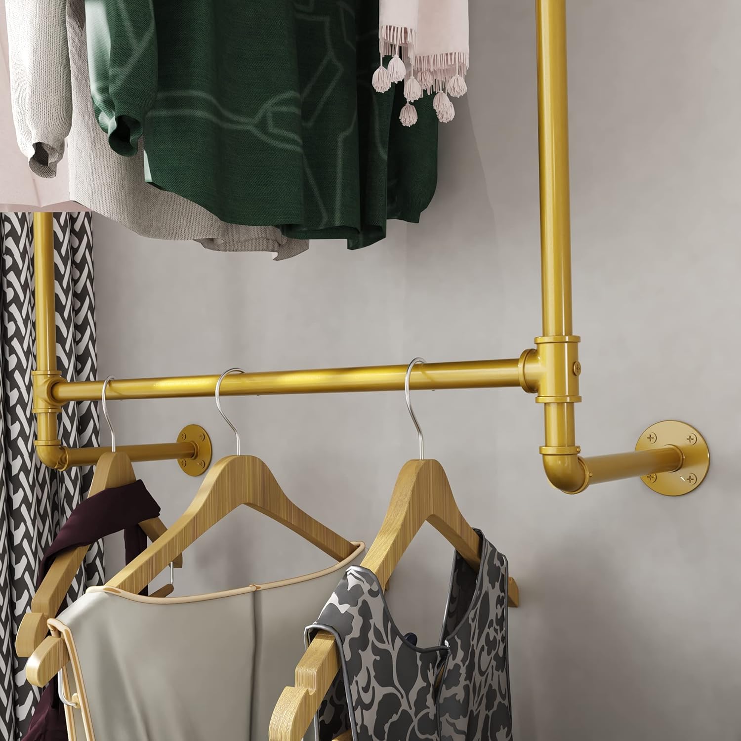 MaiRHK Perchero industrial de metal para ropa, para colgar en la pared, barra de almacenamiento para armario, vintage, comercial, para pasillo,