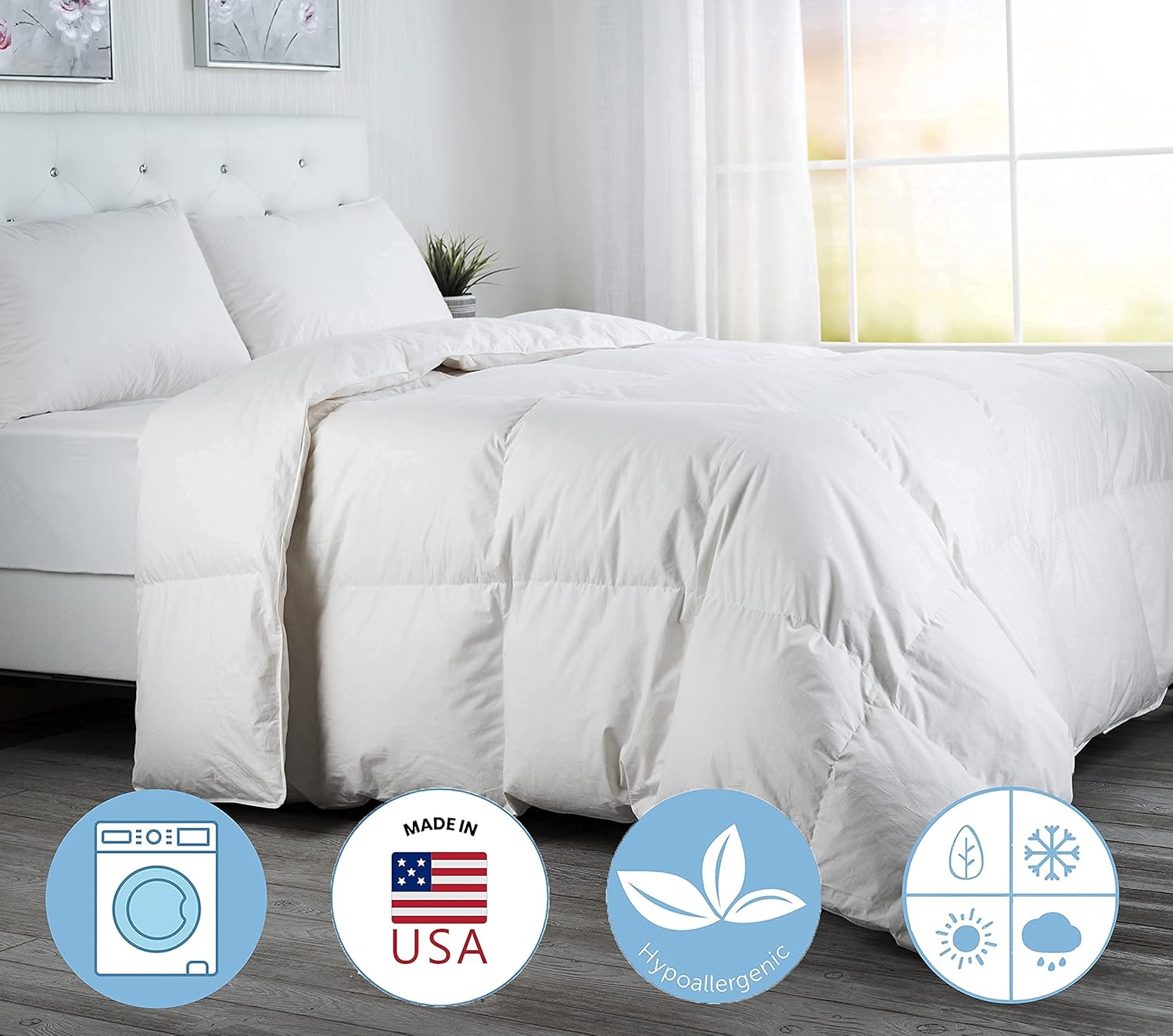 ComfyDown Edredón blanco de plumón de ganso, fabricado en Estados Unidos, funda de edredón 100% algodón egipcio de 400 hilos, 650+ potencia de