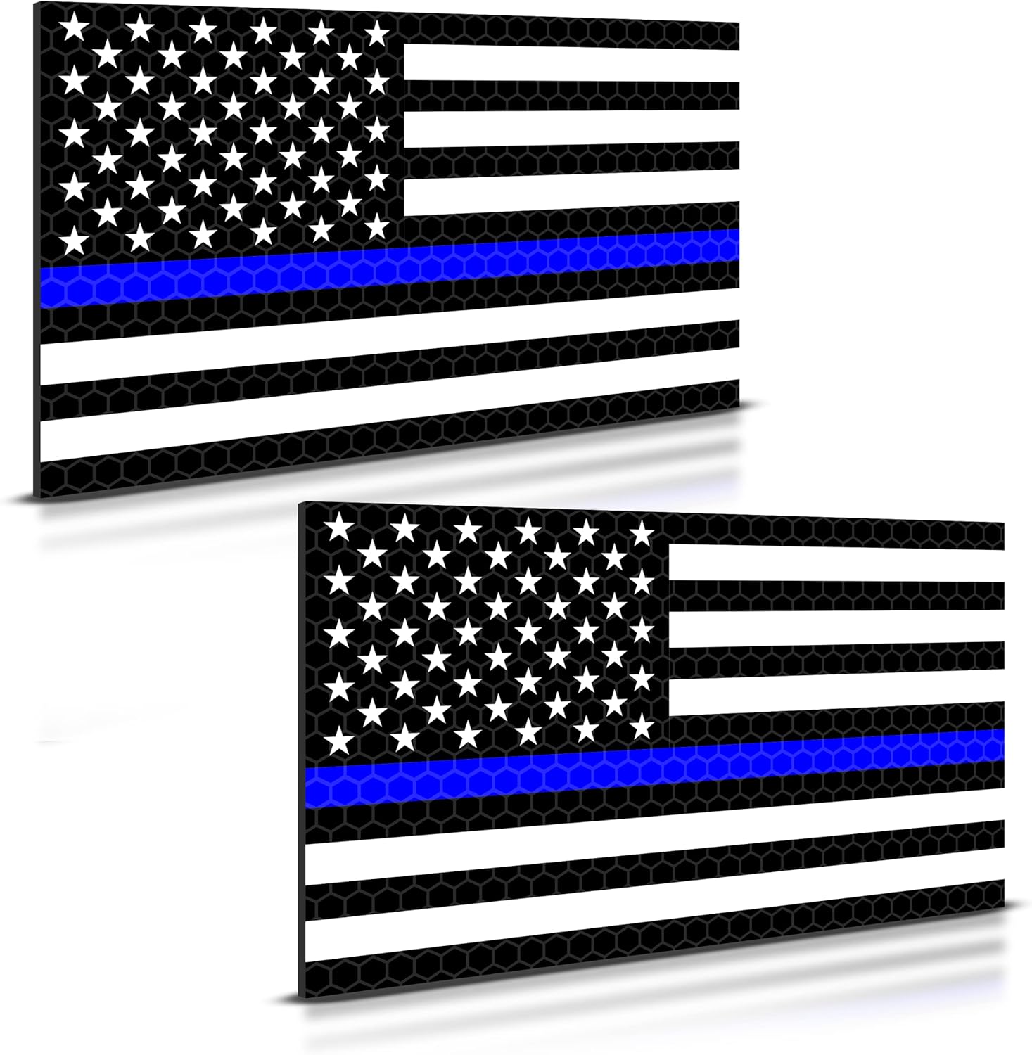 2 imanes reflectantes de línea azul delgada para automóvil, 5 x 3 pulgadas, imán de bandera estadounidense de línea azul para camiones, policías
