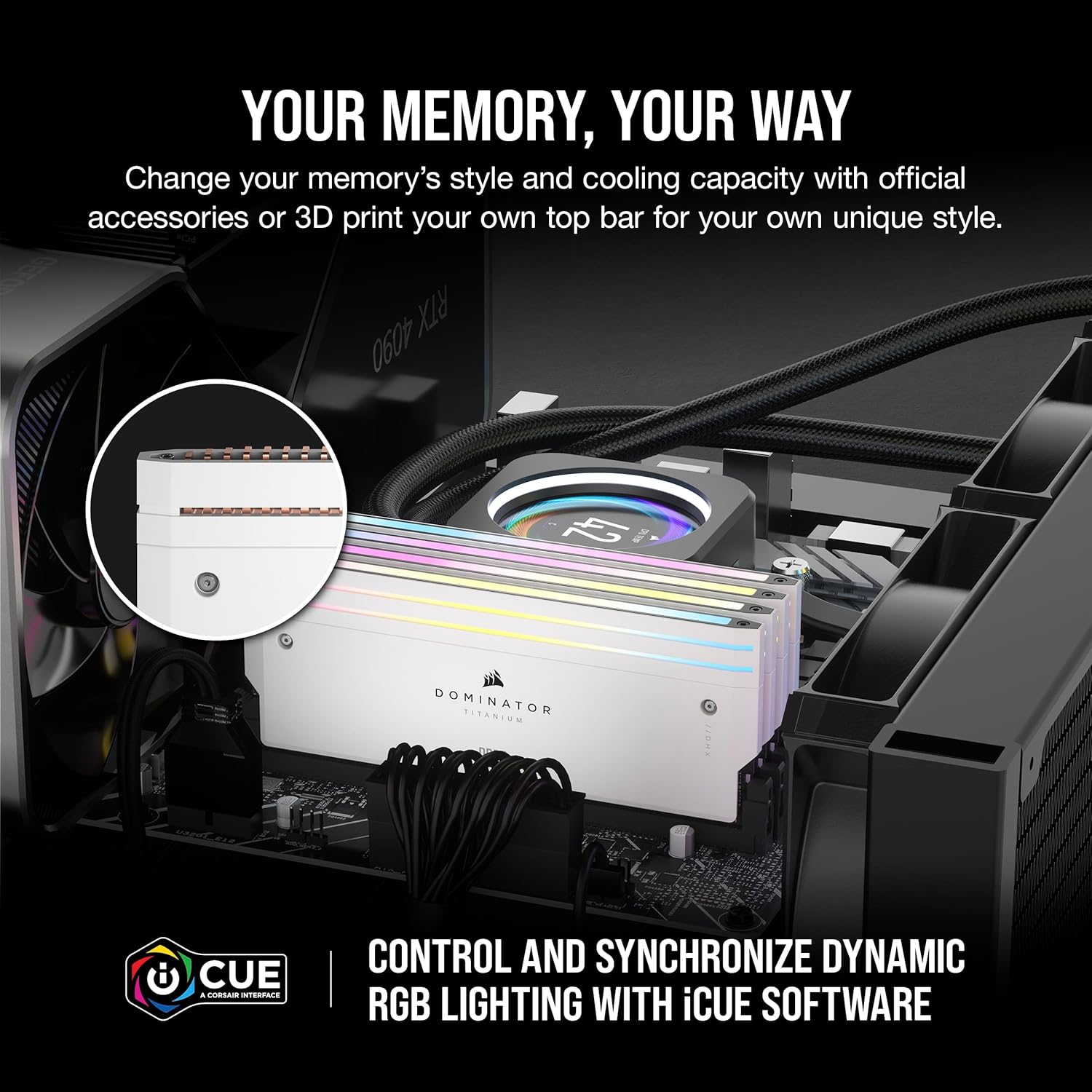 CORSAIR Dominator Titanium RGB DDR5 RAM 32 GB (2 x 16 GB) DDR5 6400 MHz CL32 Intel XMP iCUE Memoria de computadora compatible – Blanco