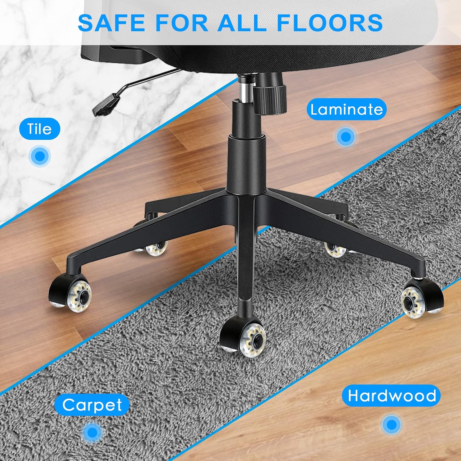 Office Chair Wheels Replacement-Heavy Duty Office Chair Casters(2200lbs),2”Universal Size Wheels for Office Chair,Smooth & Safe Rolling Office