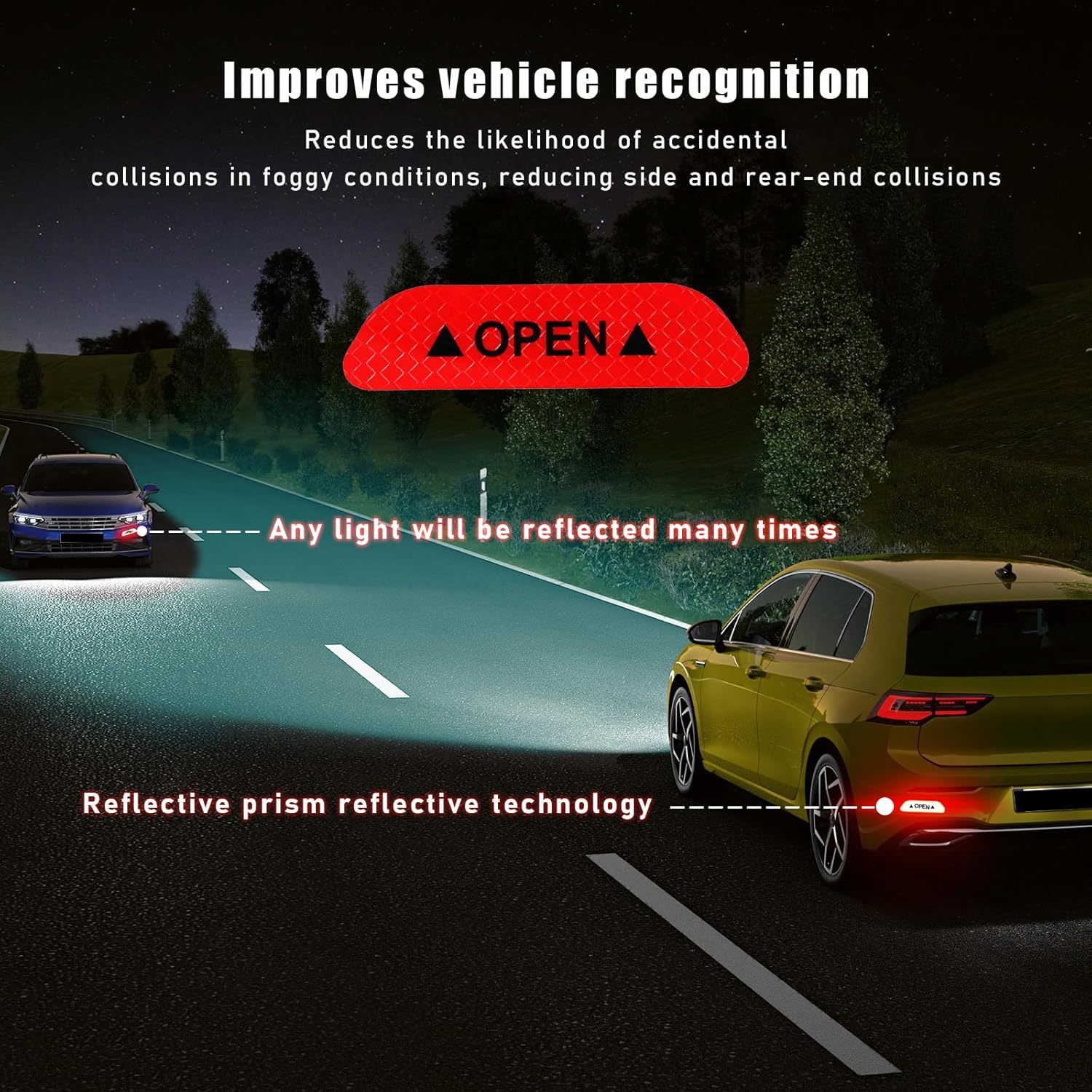 4 calcomanías reflectantes abiertas para puerta de automóvil, visibilidad nocturna, anticolisión, tira protectora de advertencia de seguridad,