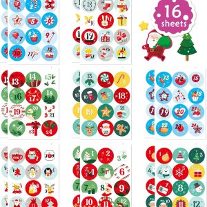 16 hojas de calcomanías de números del calendario de Adviento de Navidad, calcomanías de cuenta regresiva de 24 días, etiquetas de regalo de Navidad 16 hojas de calcomanías de números del calendario de Adviento de Navidad, calcomanías de cuenta regresiva de 24 días, etiquetas de regalo de Navidad
