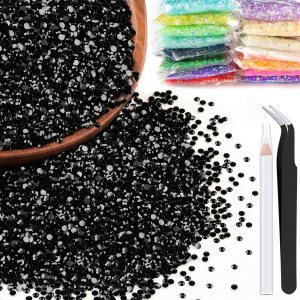 5000 diamantes de imitación de resina de 0.118 pulgadas a granel, diamantes de imitación de gelatina redondos negros con parte trasera plana, gemas 5000 diamantes de imitación de resina de 0.118 pulgadas a granel, diamantes de imitación de gelatina redondos negros con parte trasera plana, gemas