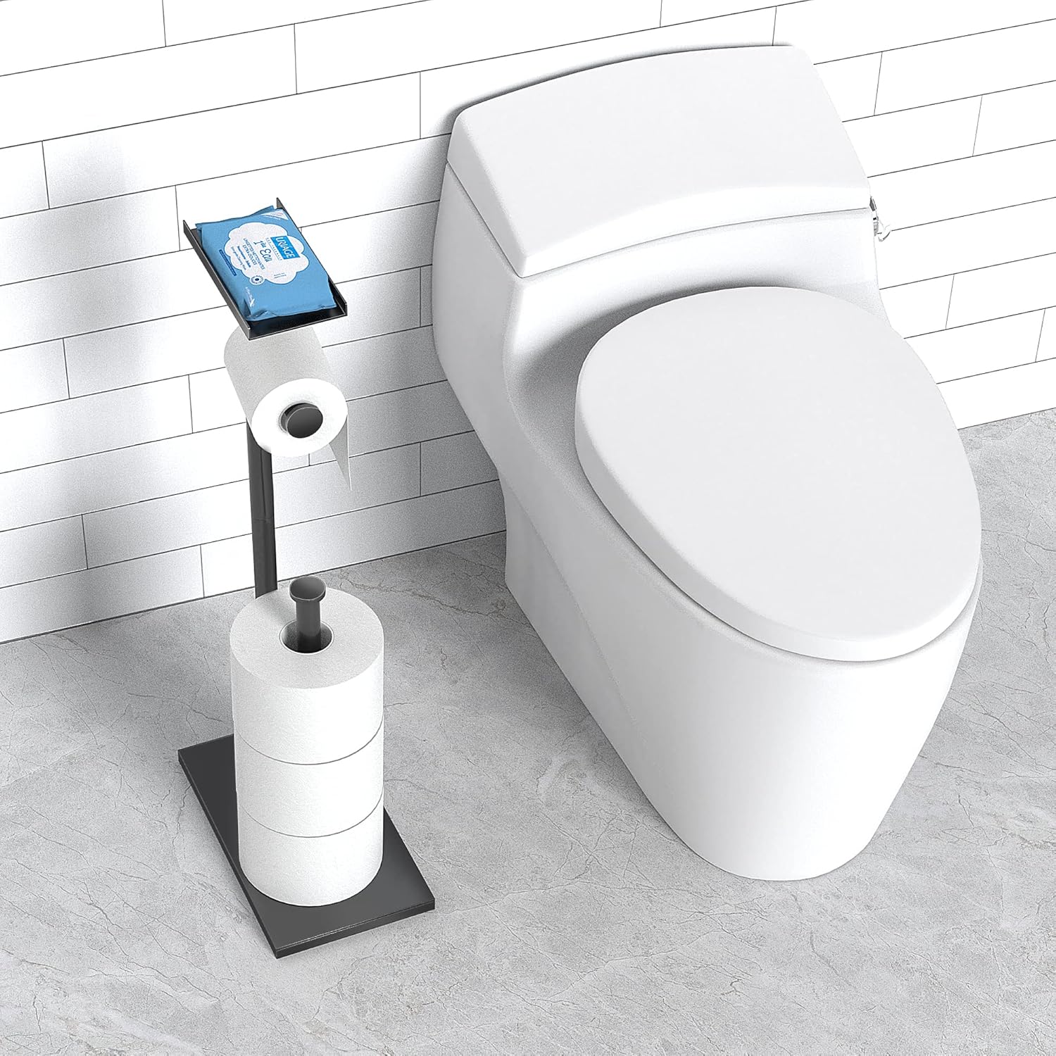 CISILY Paquete de 2 soportes de papel higiénico negro con estante para teléfono, decoración de tolitos de baño. Soporte de rollo de papel de seda,