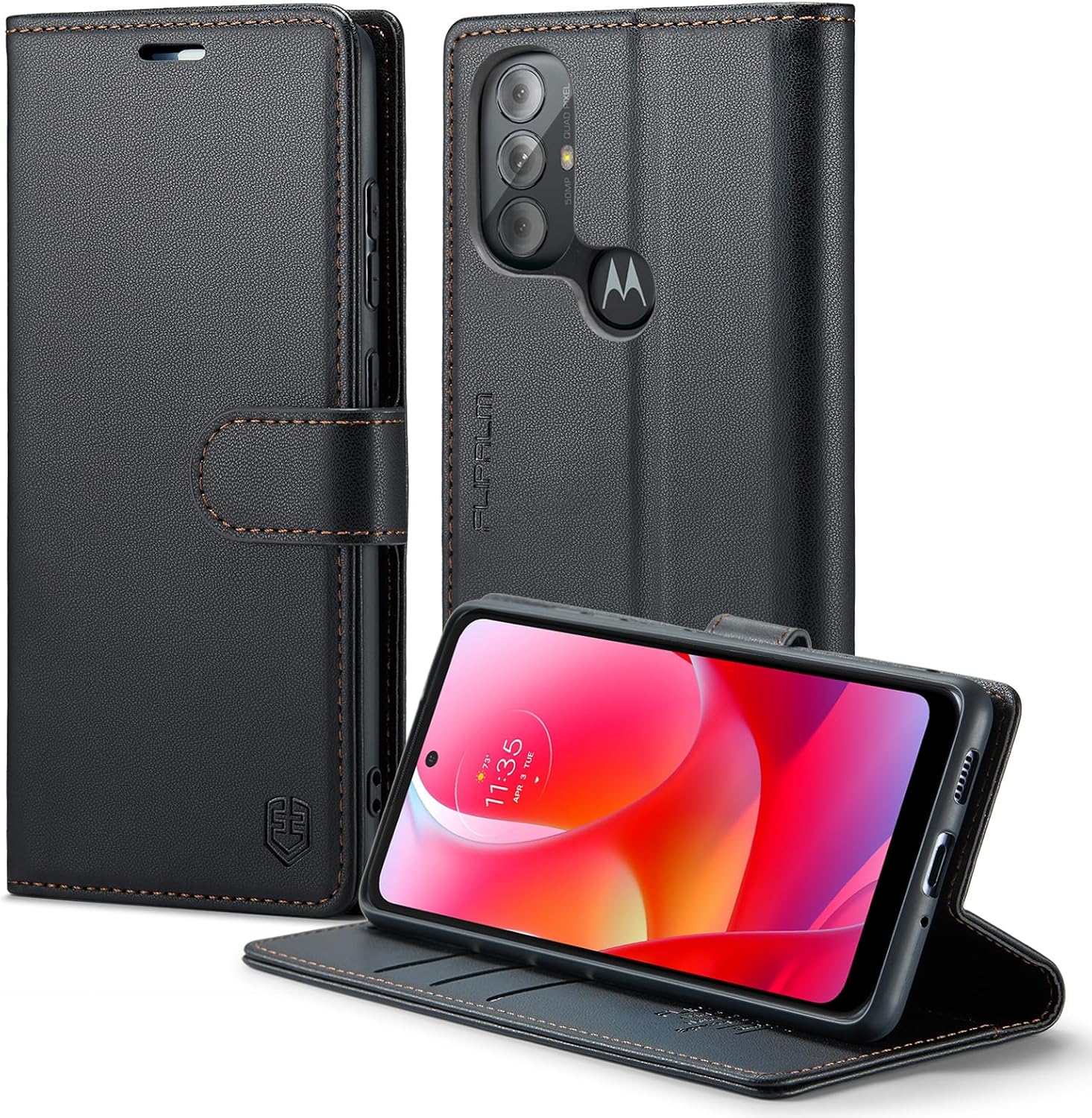 FLIPALM Funda tipo cartera para Moto G Power 2022 con bloqueo RFID, tarjetero de piel sintética, función atril, funda protectora a prueba de golpes
