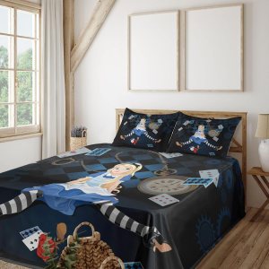 Ambesonne Alicia en el país de las maravillas, tarjetas voladoras sentadas de niña gigante adulta y dibujos animados a cuadros de rosas, sábana Ambesonne Alicia en el país de las maravillas, tarjetas voladoras sentadas de niña gigante adulta y dibujos animados a cuadros de rosas, sábana