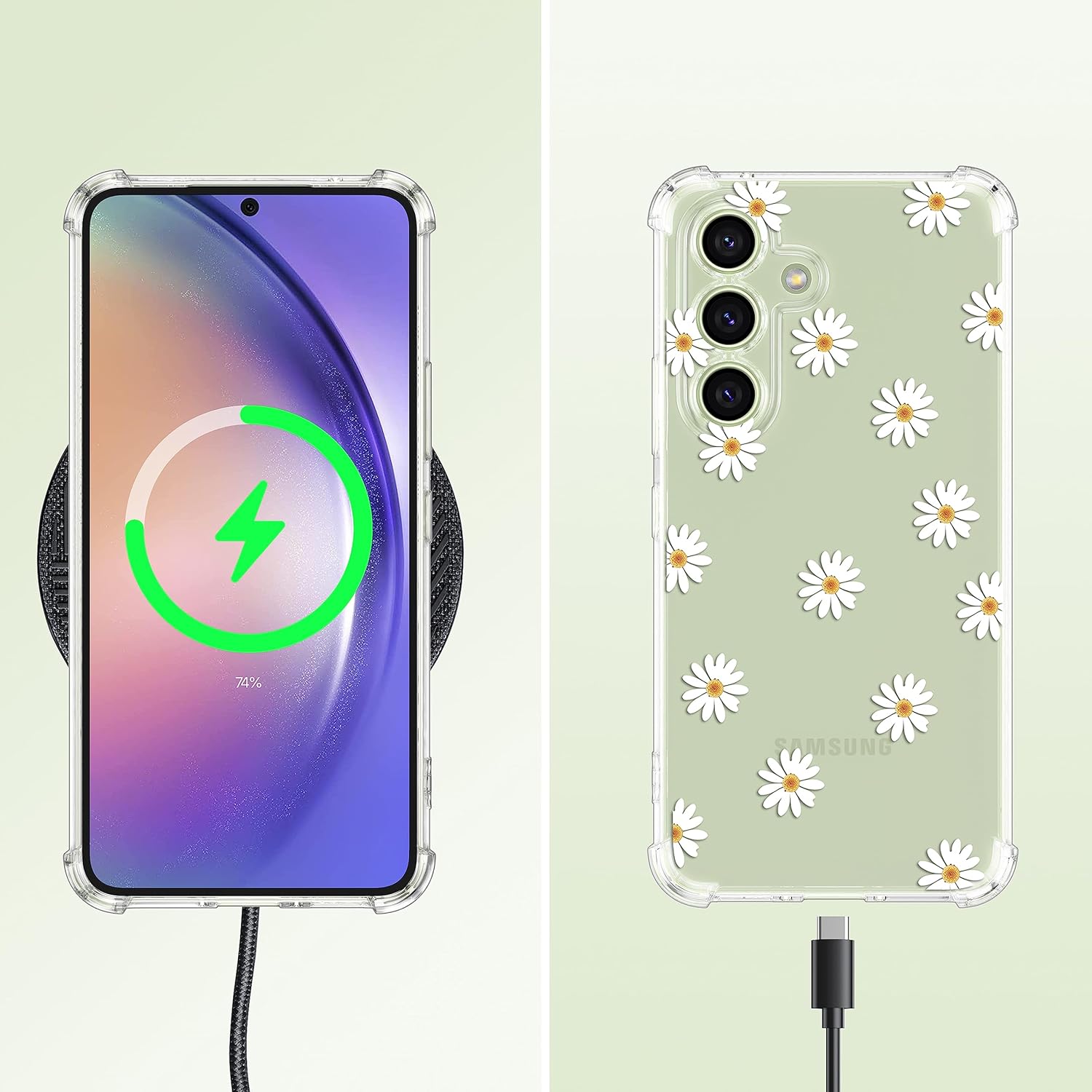 ZTOFERA Funda transparente para Samsung Galaxy A14 5G, bonito patrón de flores para mujeres y niñas, funda protectora a prueba de golpes, delgada,
