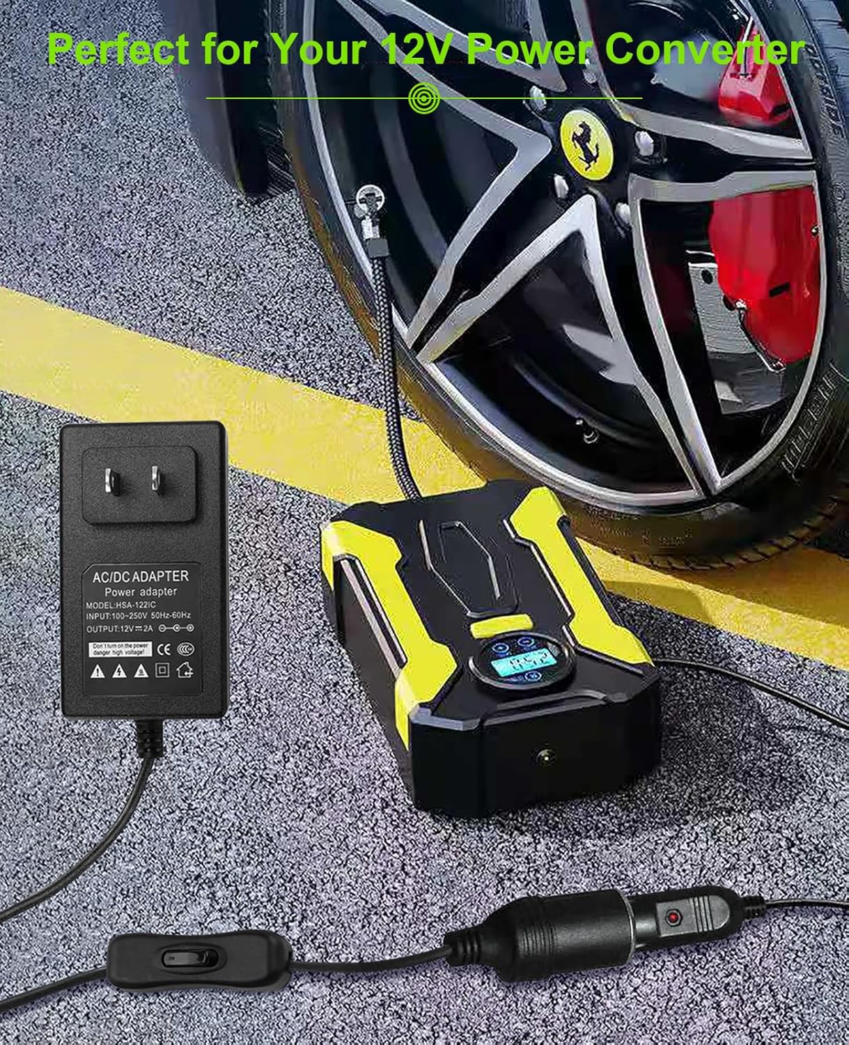 Adaptador de corriente para automóvil de 12 V con interruptor de encendidoapagado hembra para encendedor de cigarrillos, CA 100-240V a CC 12V