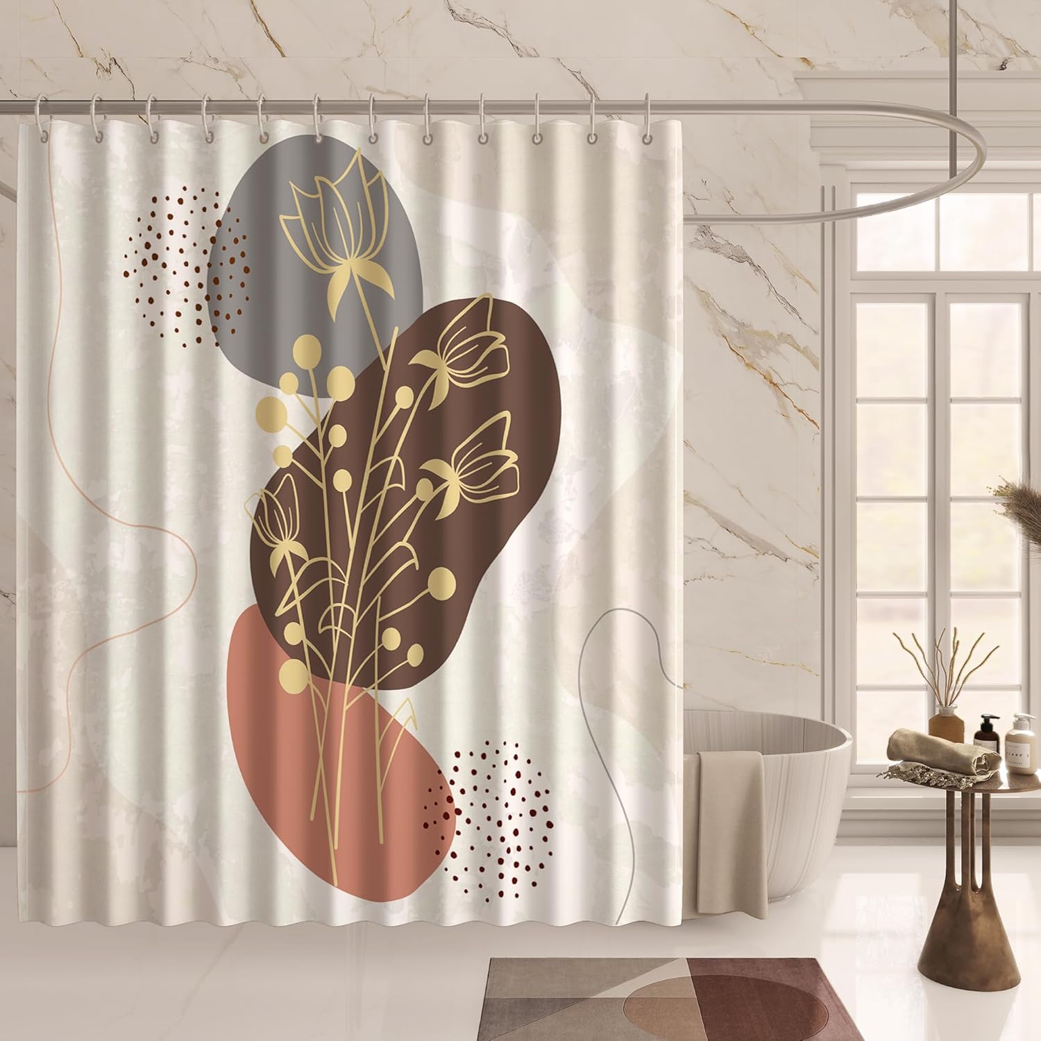 Cortinas de ducha modernas para decoración de baño, juego de cortinas de ducha bohemias lavables con 12 ganchos para artículos esenciales de
