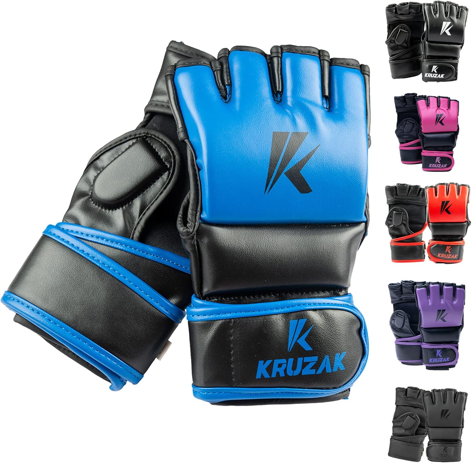 Kruzak – Guantes de boxeo de medio dedo, para hombres y mujeres, vendas de mano con palmas abiertas para grappling, kickboxing, sanda, sparring,