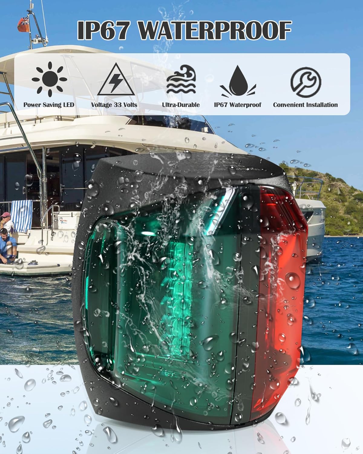 Marine Boat Navigation Lights – 2NM 12V Red Port Green Starboard Light Stern 3 NM Bi-Color Lights – Operates at IP55 IP67 – Water Resistant Lamp